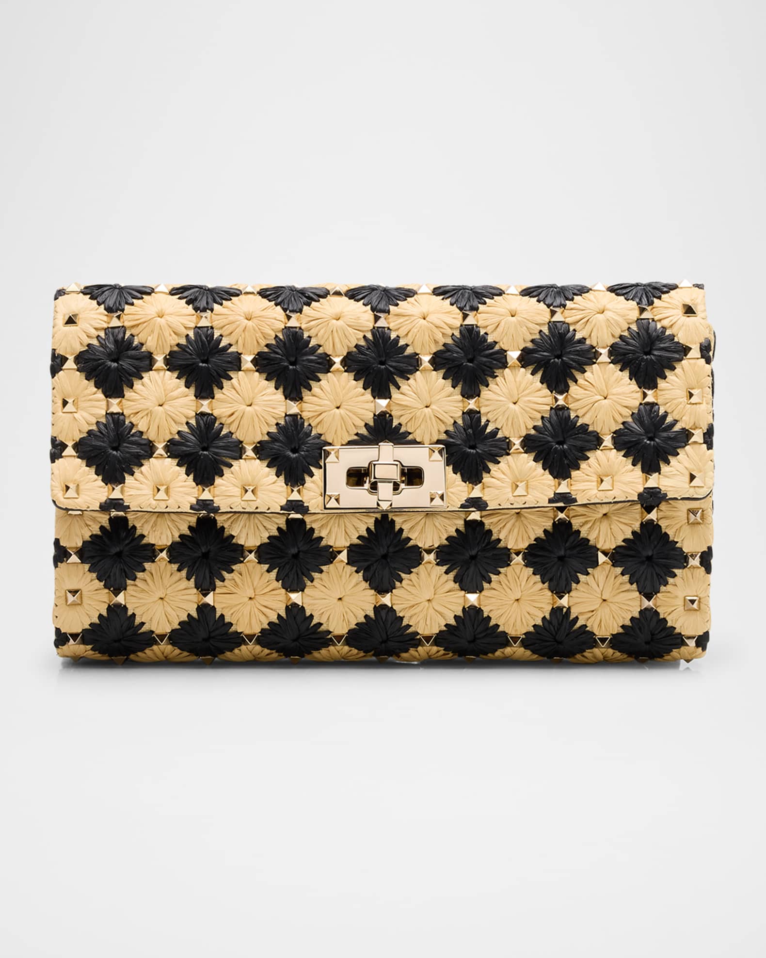 Rockstud Embroidered Raffia Shoulder Bag 0