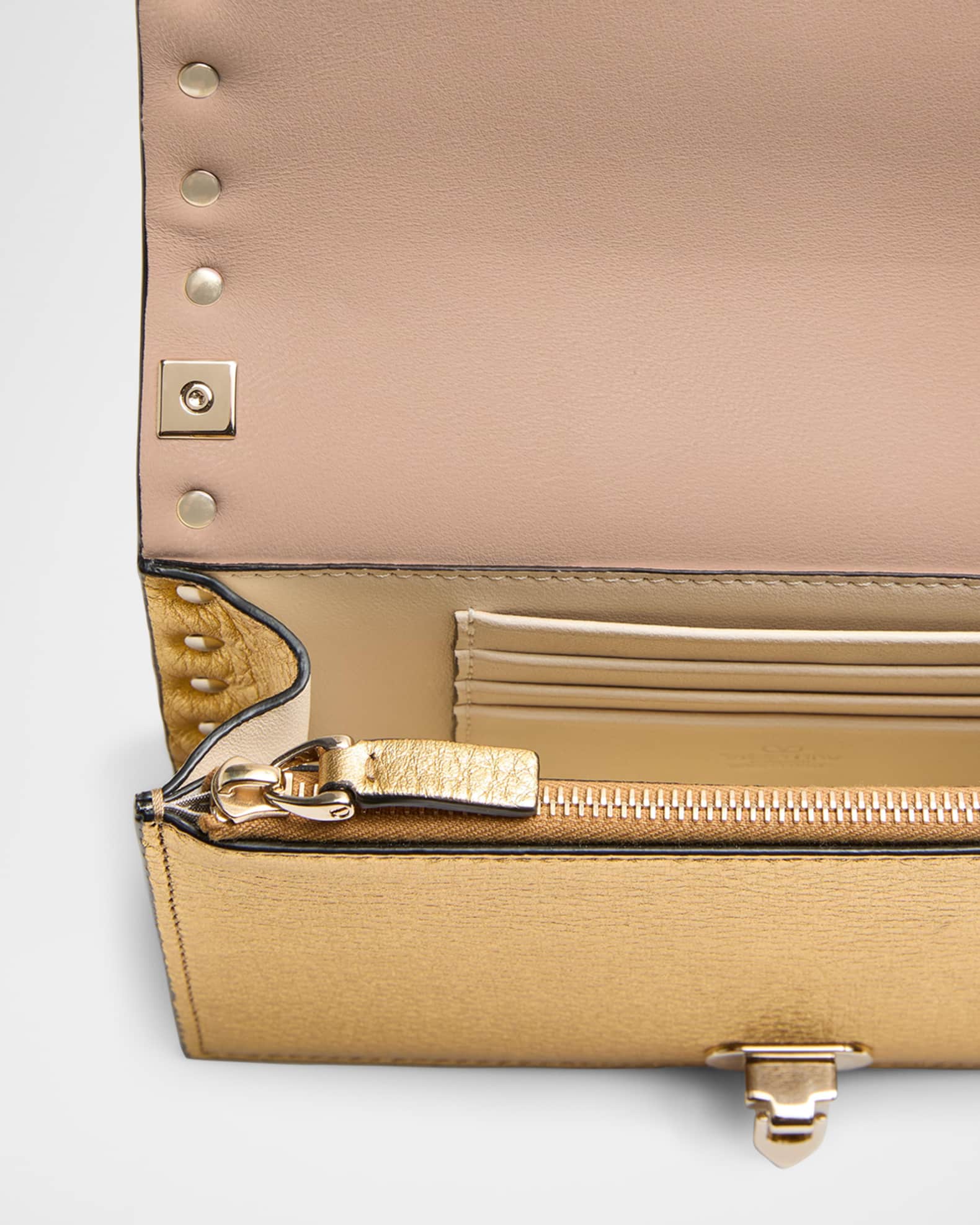 Valentino Garavani Mini Rockstud Metallic Leather Wallet on