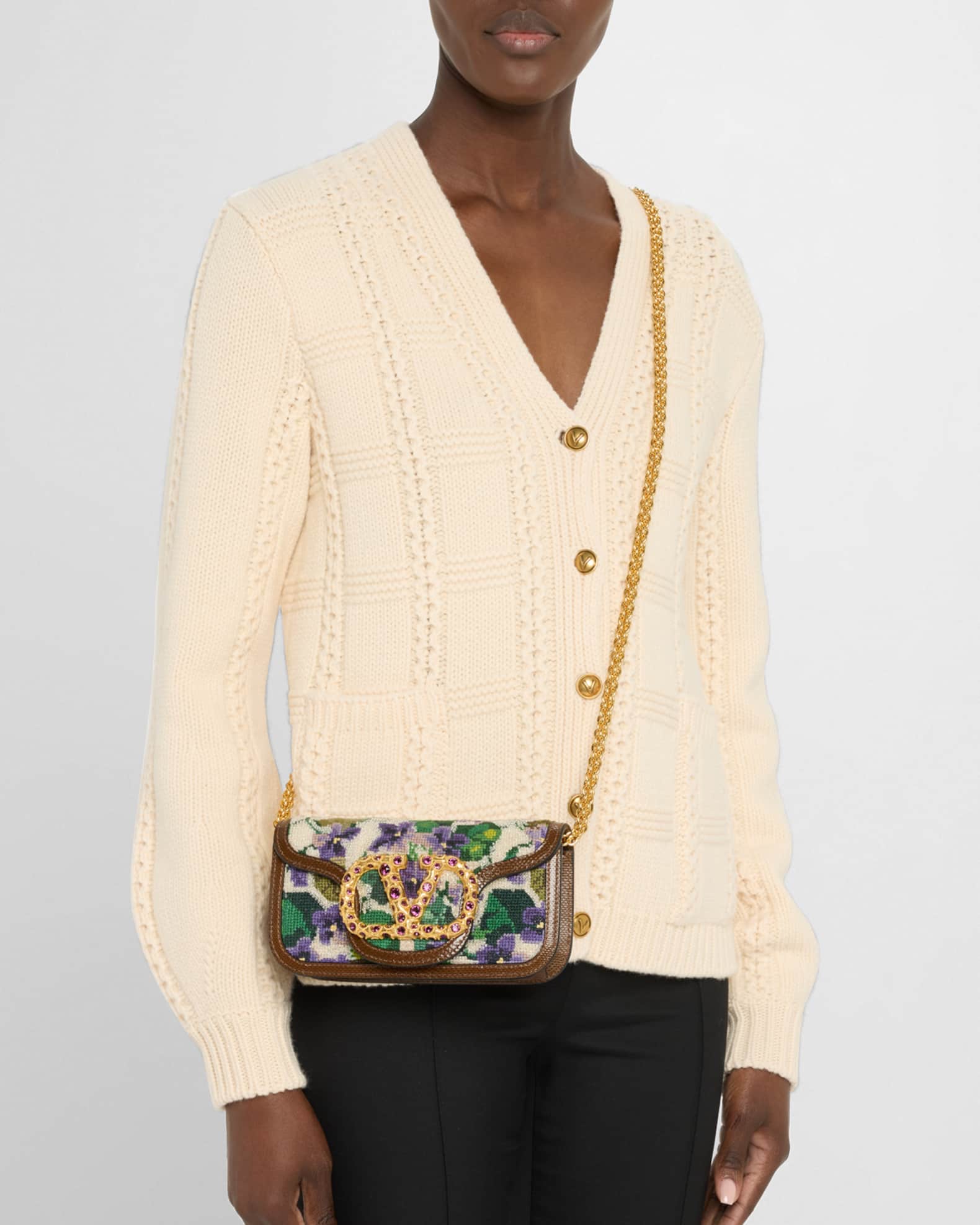 Loco Embroidered Small Shoulder Bag with Jewel Logo 1