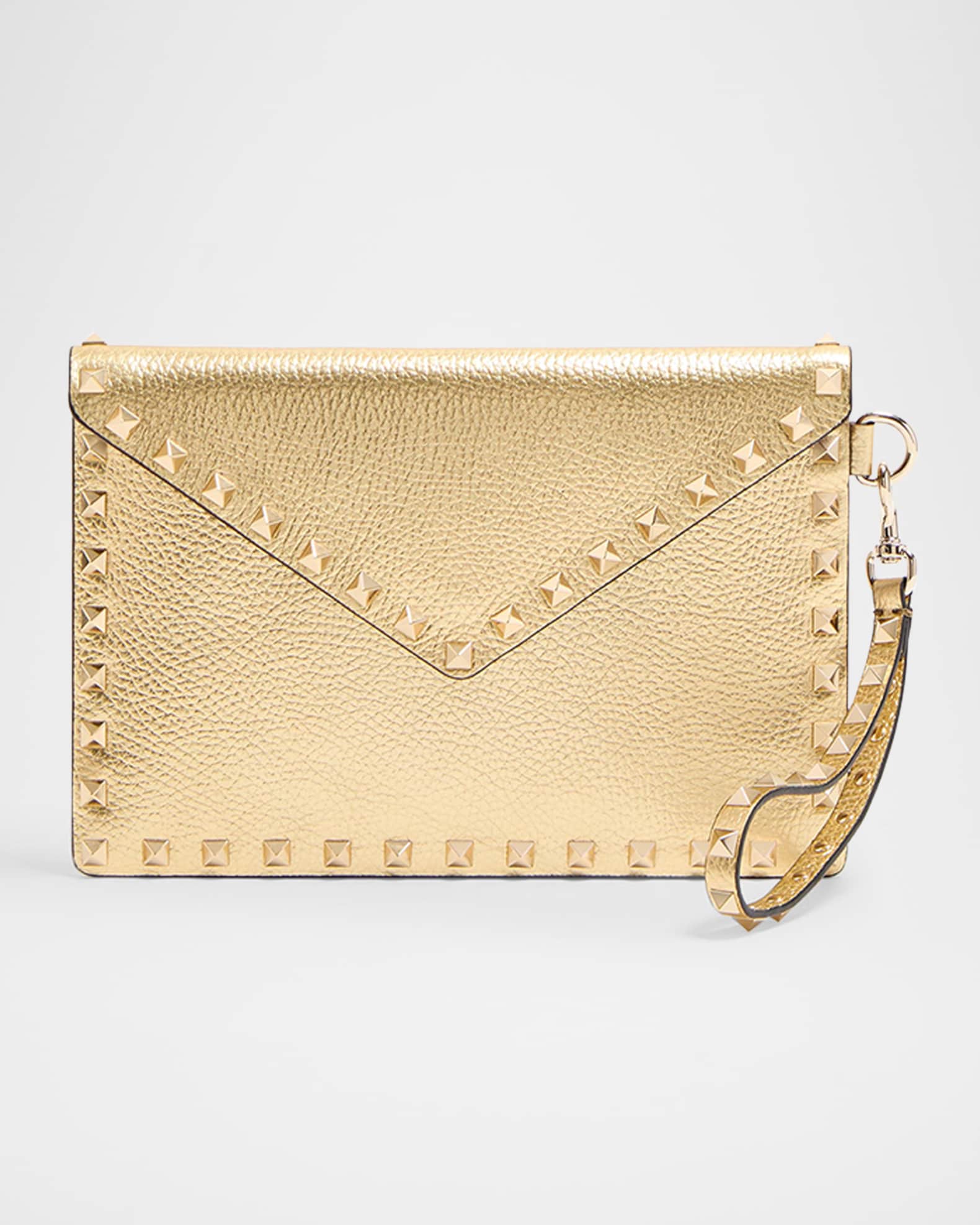 Rockstud Laminated Grainy Calfskin Clutch Bag 0