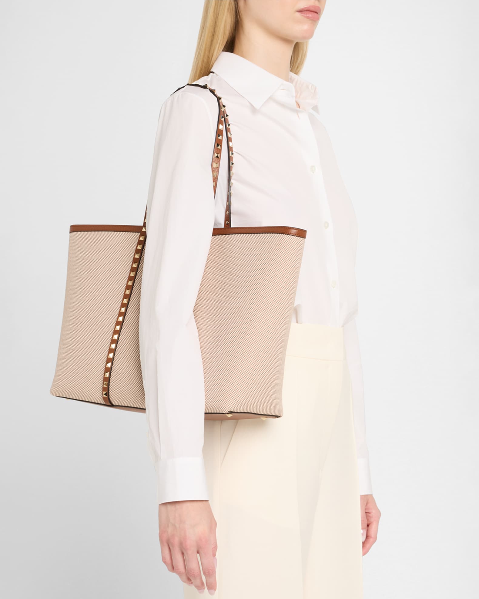 Valentino Garavani Rockstud Medium Canvas Tote Bag | Neiman