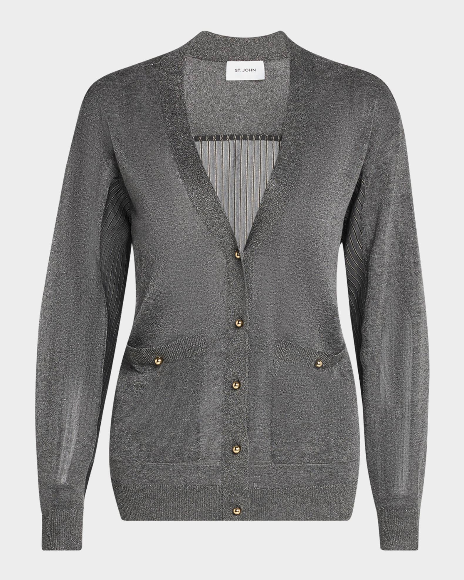 Lightweight Metallic Mixed-Media Cardigan 0