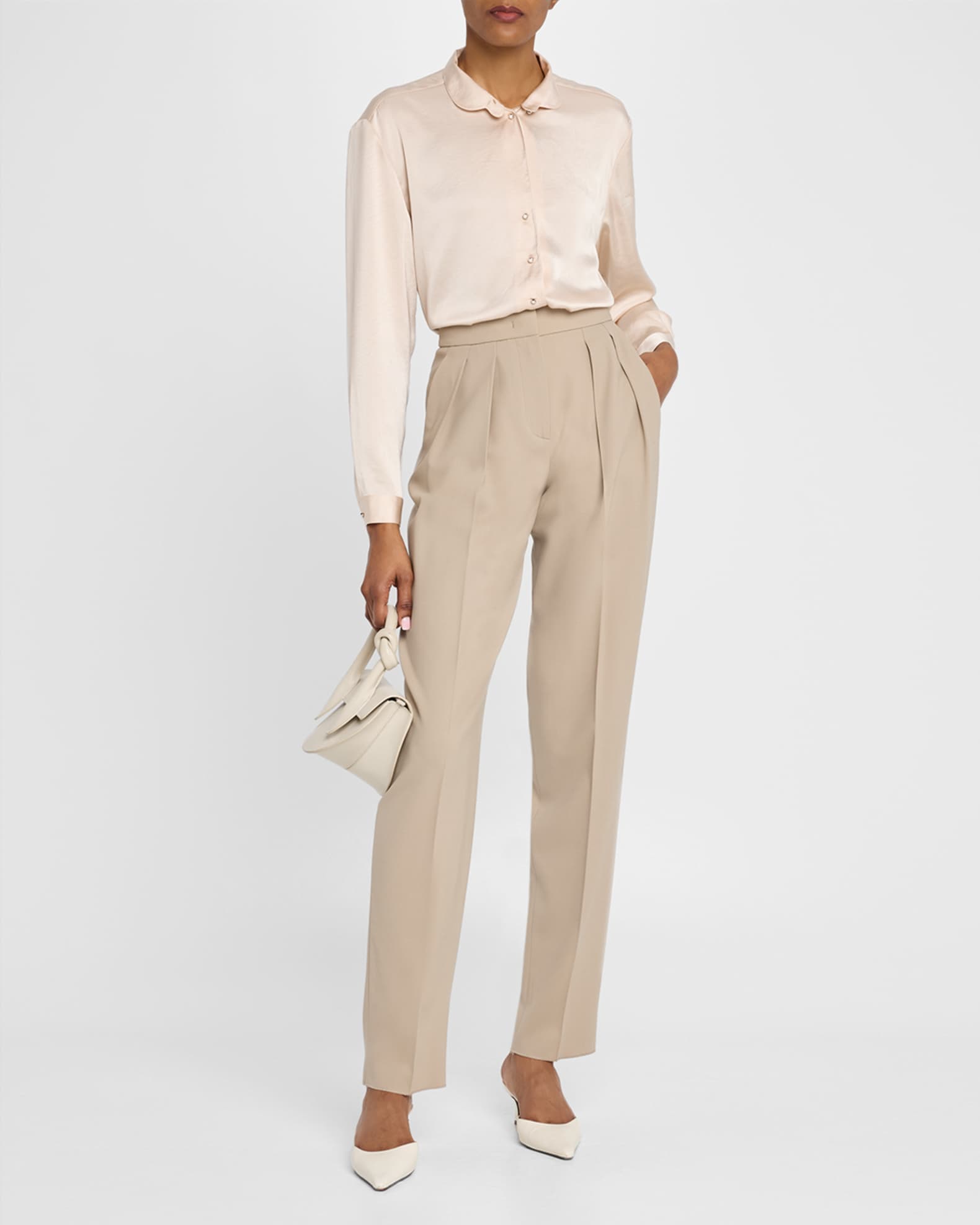 Embellished Washed Satin Button-Down Blouse 1