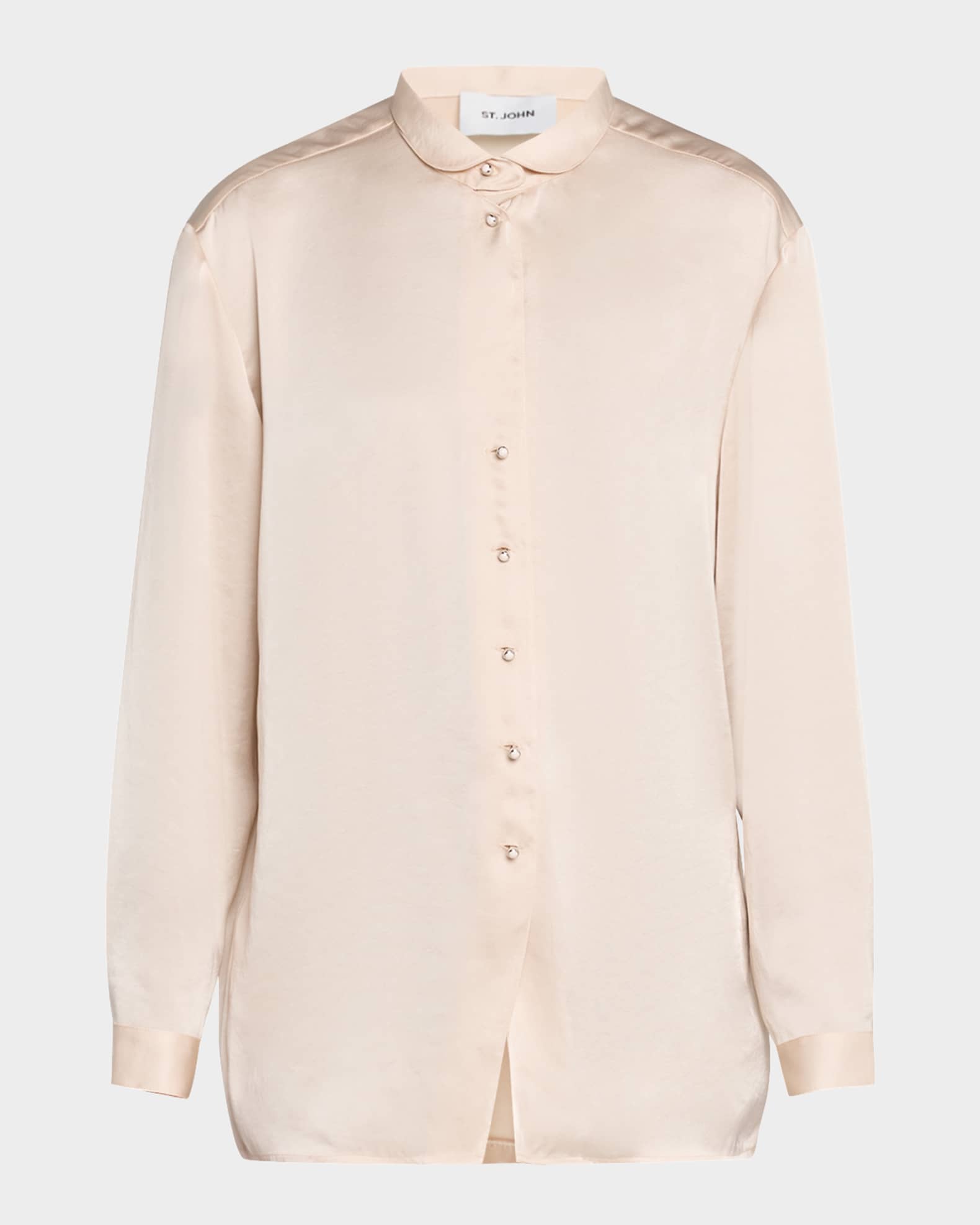 Embellished Washed Satin Button-Down Blouse 0