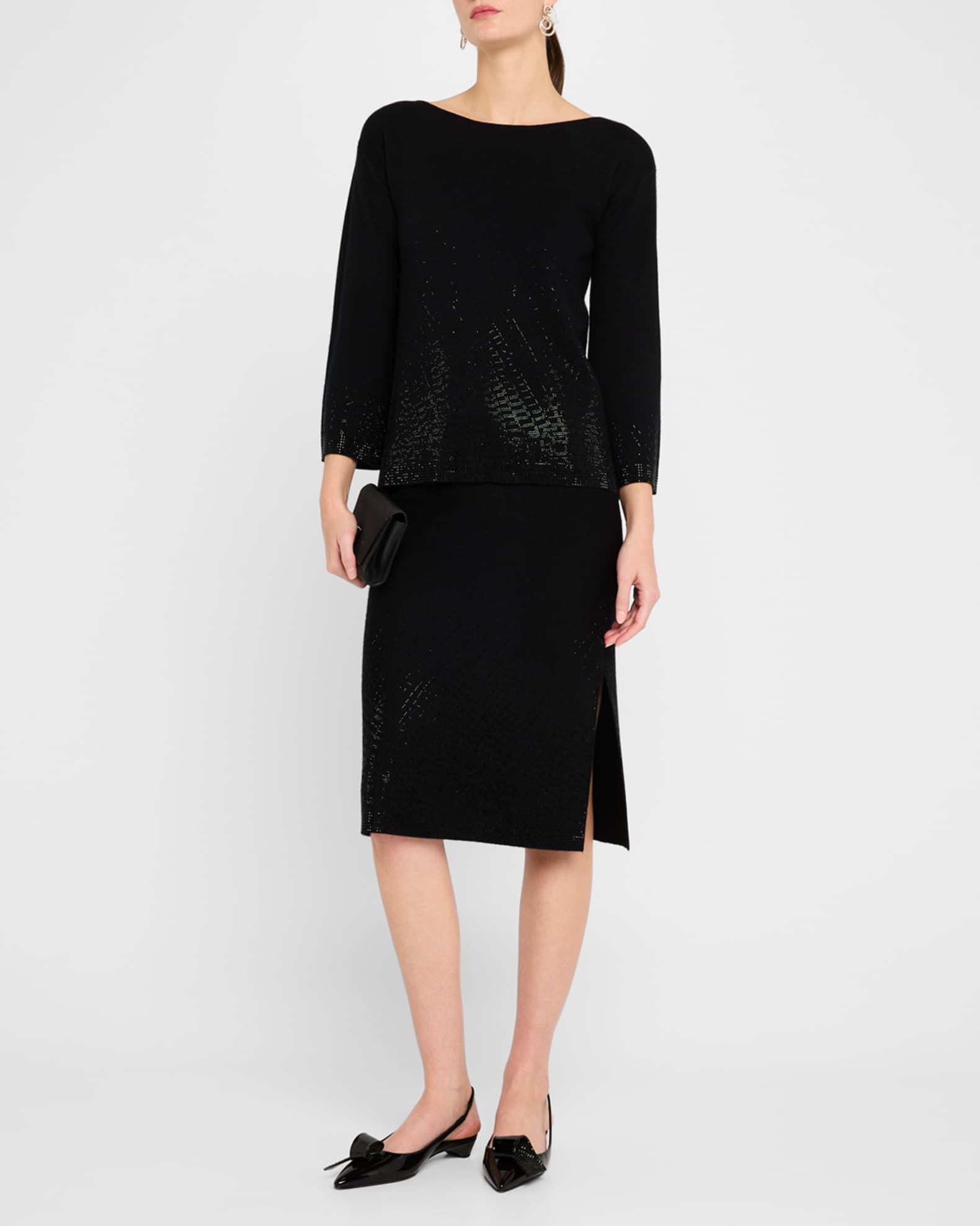 Cashmere Rhinestone-Embellished Pencil Skirt 1