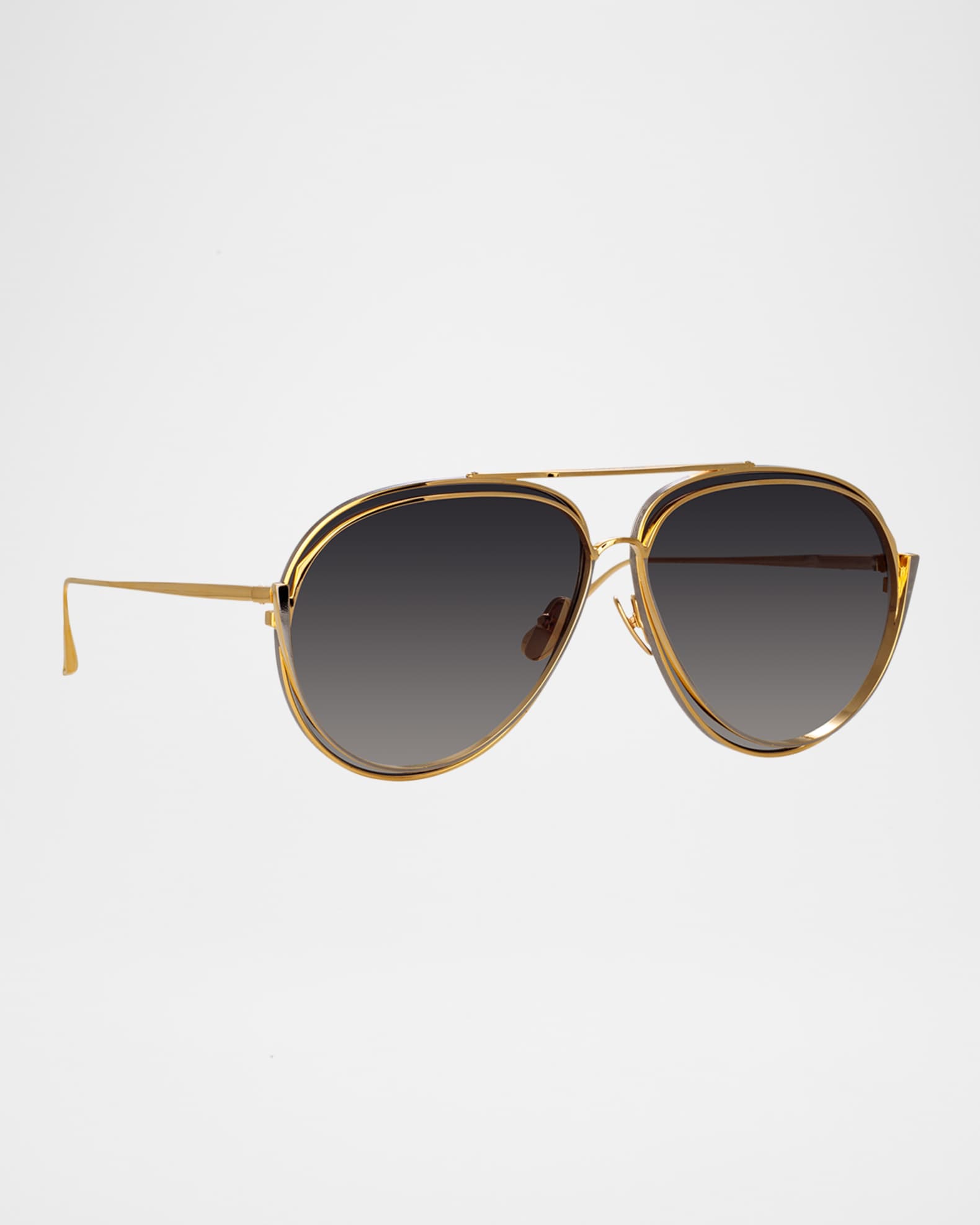 Linda Farrow Francisco 18K Gold Plated Titanium Aviator Sunglasses Neiman Marcus