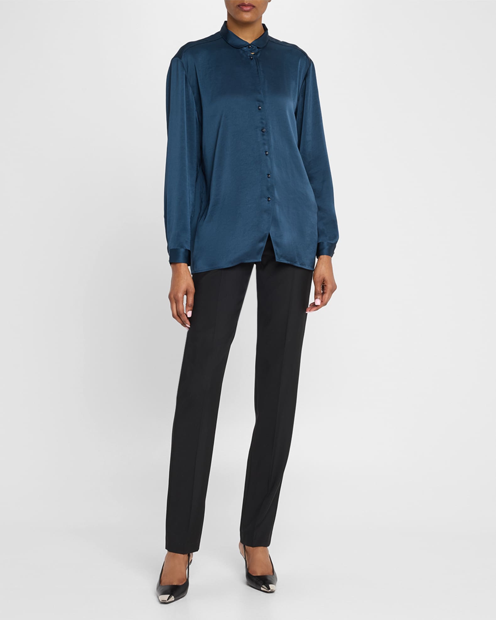 Embellished Washed Satin Button-Down Blouse 1