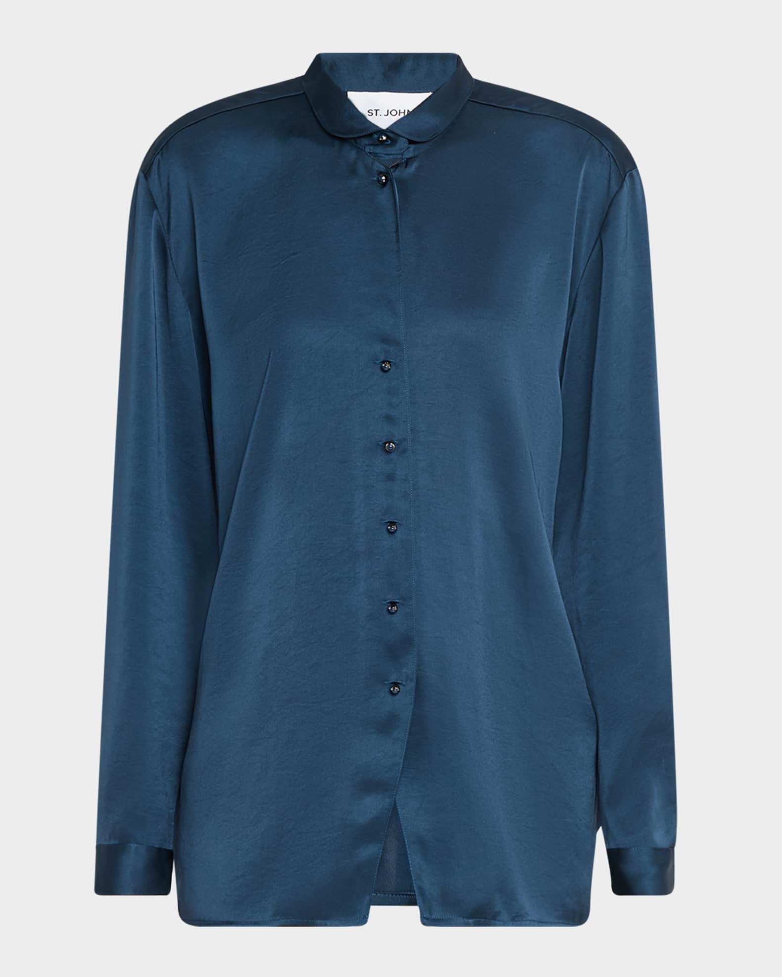 Embellished Washed Satin Button-Down Blouse 0