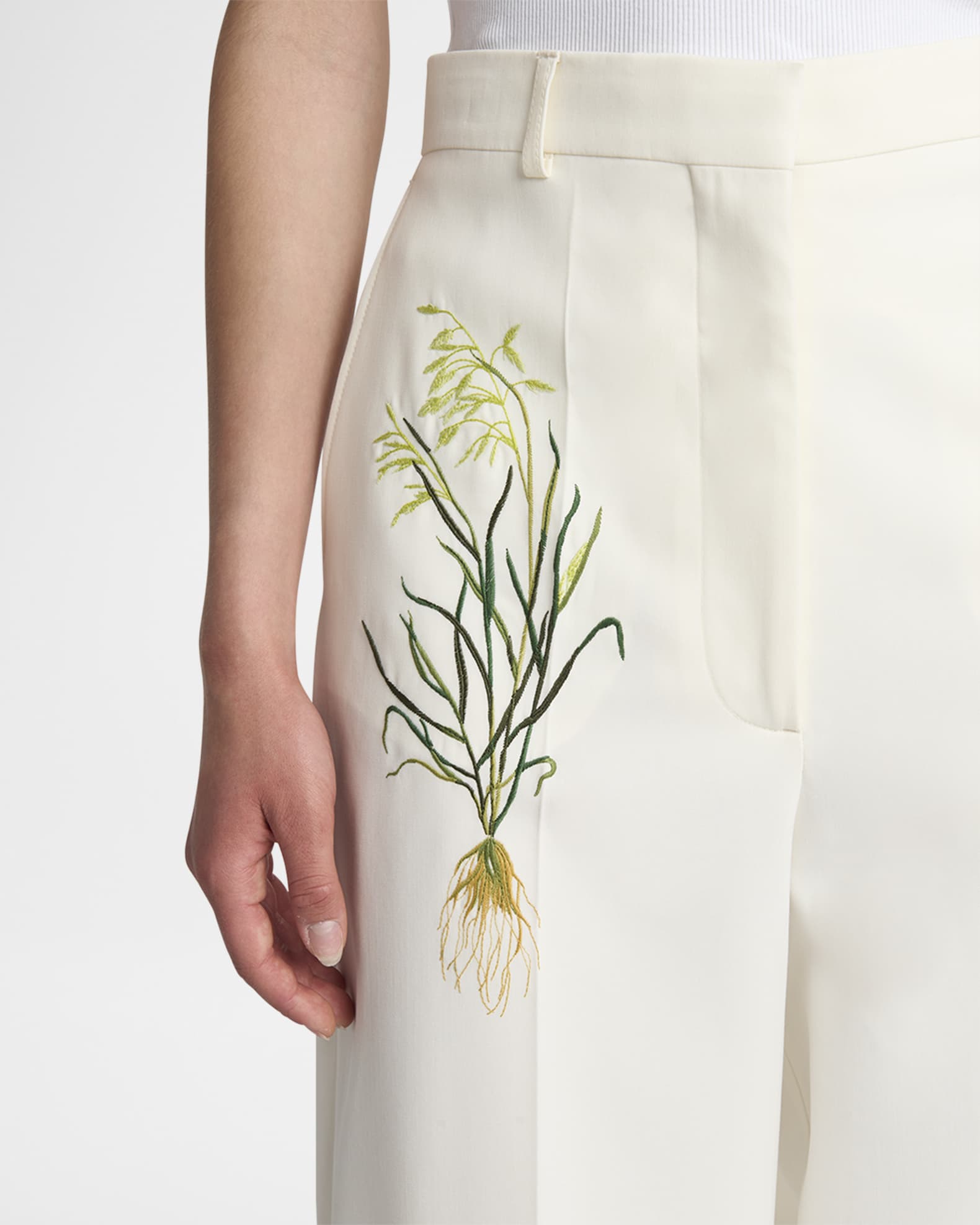 パンツ Stella Mccartney Embroidered Wool Palazzo Pant Stella McCartney Floral Embroidered Loose Wool Pants