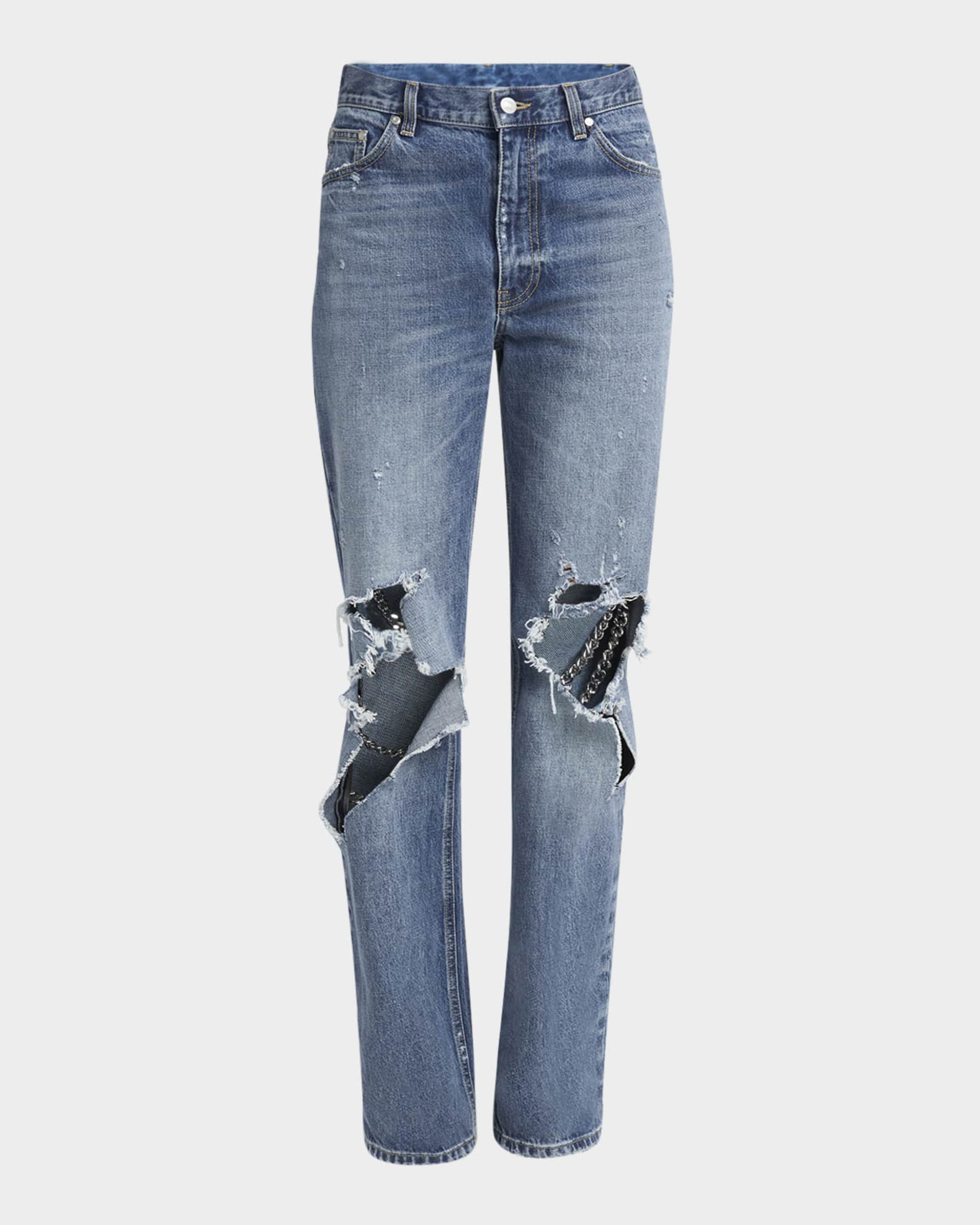 Stella McCartney Chain Distressed Knee Straight-Leg Jeans
