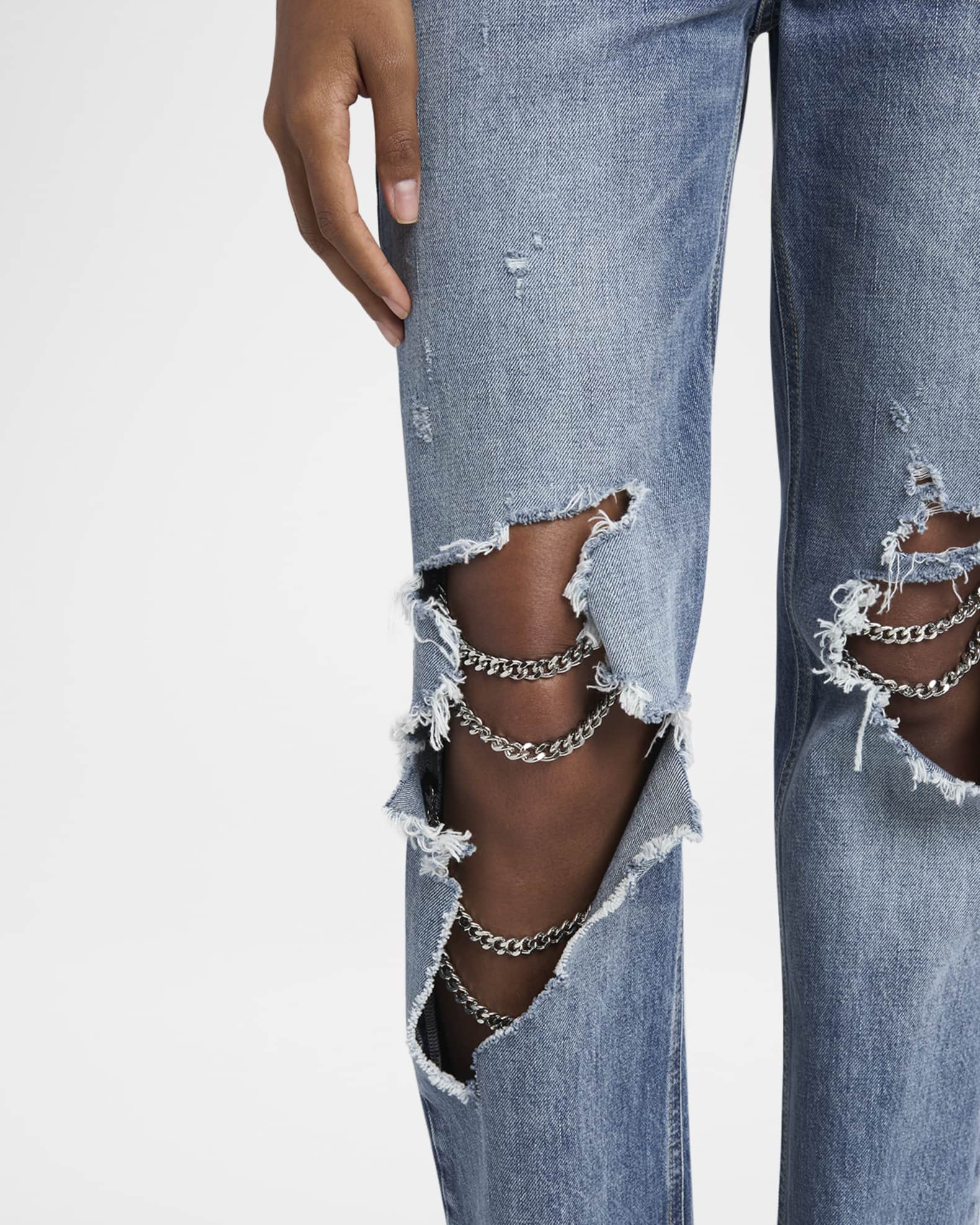 Stella McCartney Chain Distressed Knee Straight-Leg Jeans
