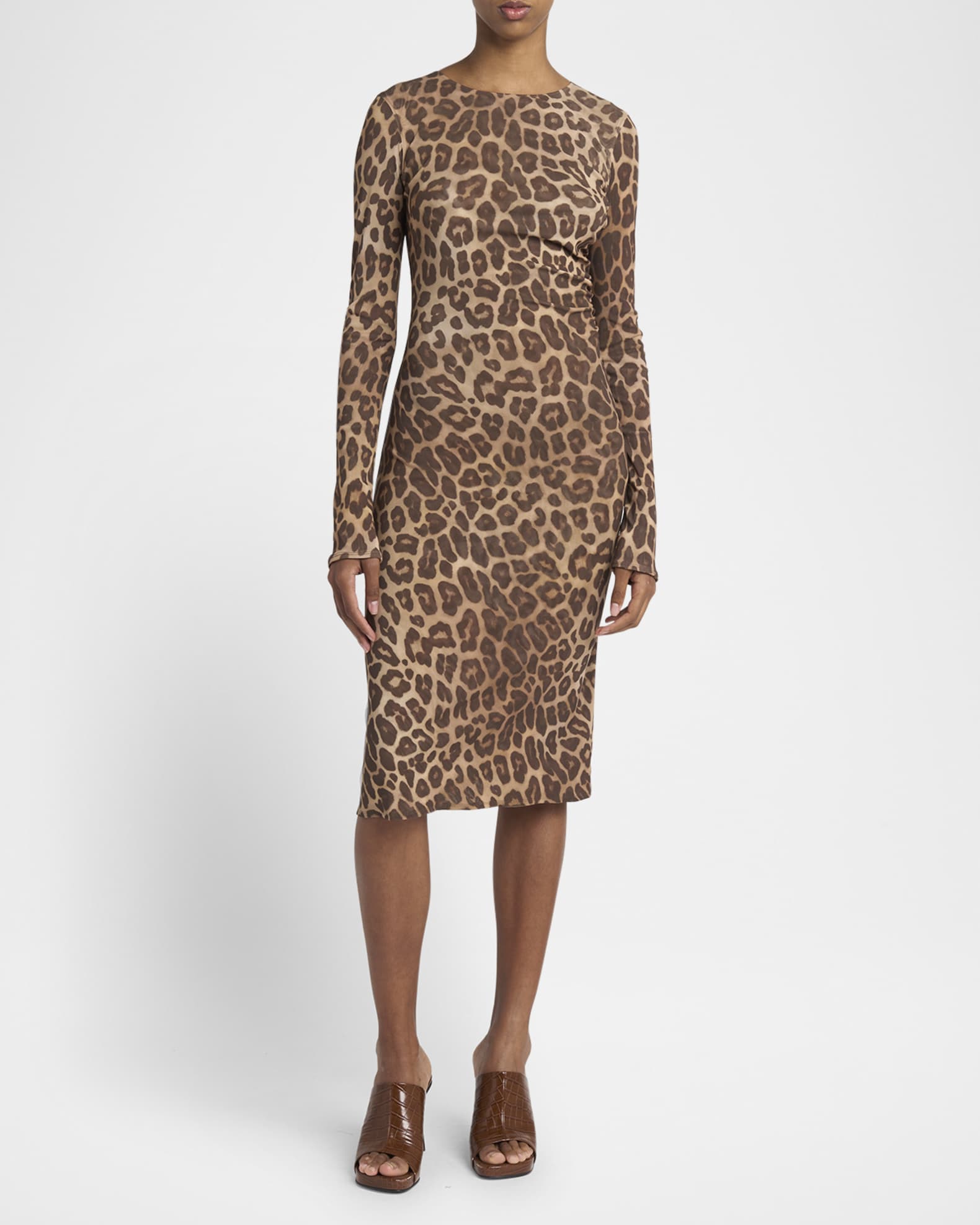 Leopard-Print Mesh Long-Sleeve Dress 1