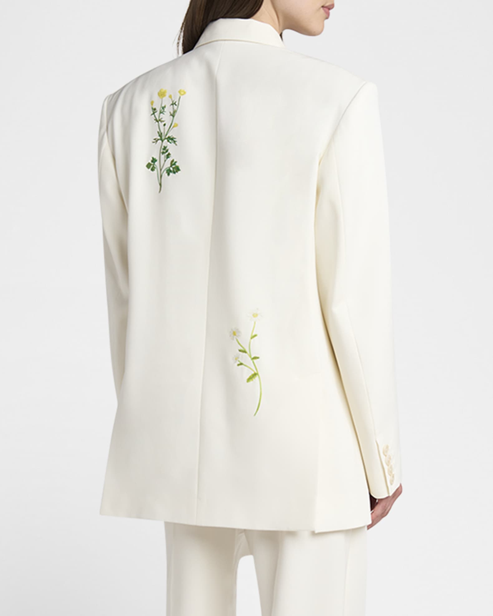 Floral Embroidered Oversized Double Breasted Wool Blazer