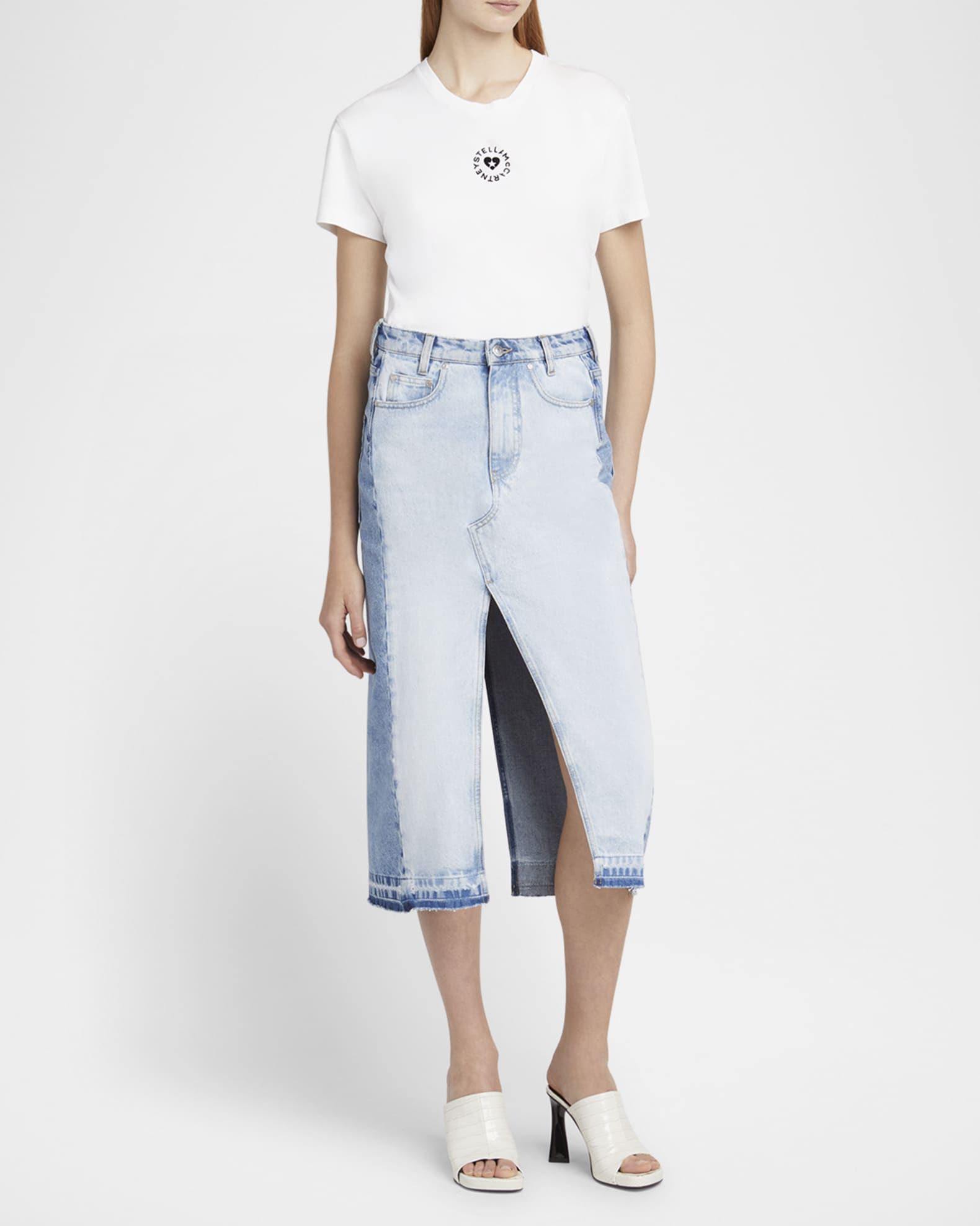 【関税&送料込】Stella Mccartney Denim Skirt Stella McCartney Mixed Denim Slit Midi Skirt | Neiman Marcus
