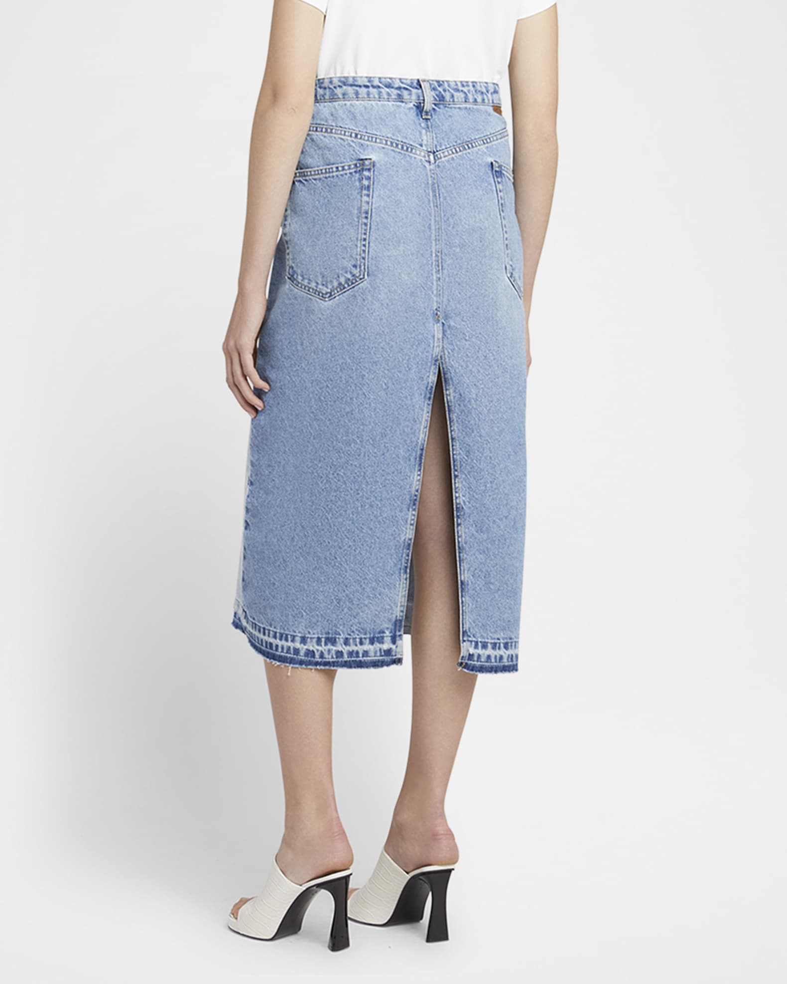 Stella McCartney Mixed Denim Slit Midi Skirt | Neiman Marcus