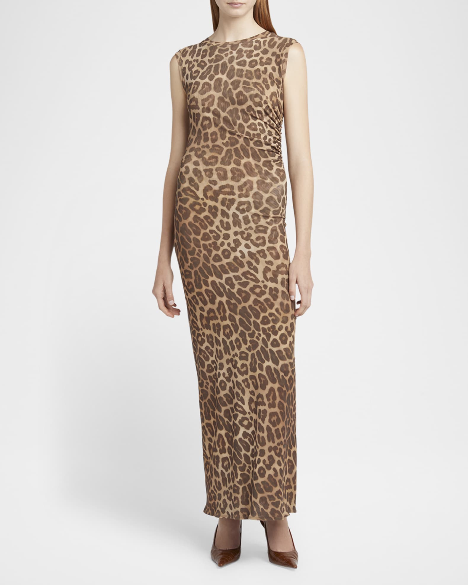 Stella McCartney Long Leopard Mesh Sleeveless Dress | Neiman
