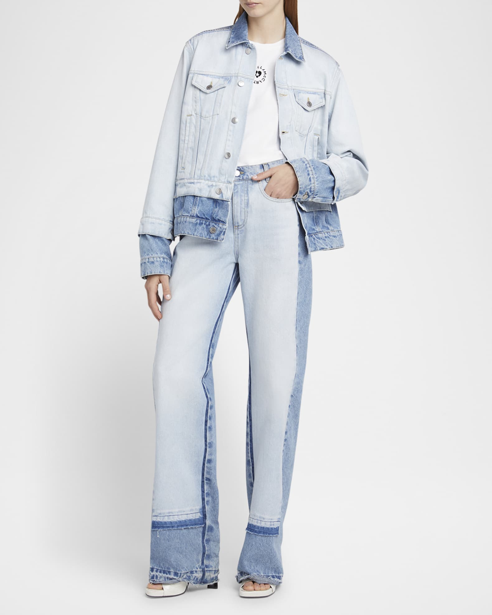 Mixed Denim Wide-Leg Released-hem Jeans 1