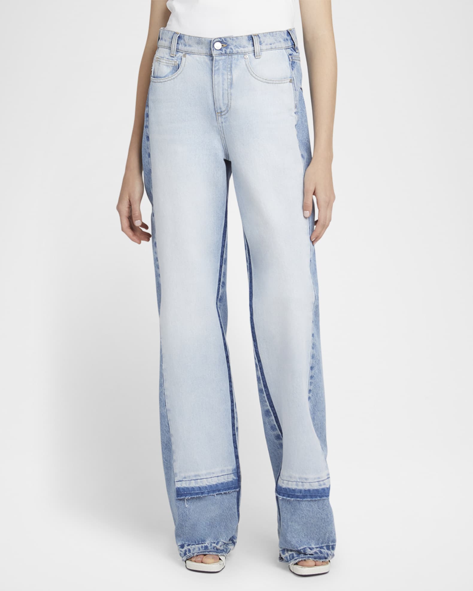 Stella McCartney Mixed Denim Wide-Leg Released-hem Jeans