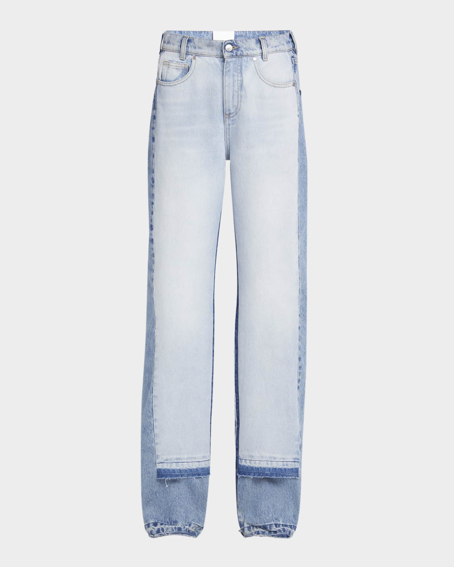 Mixed Denim Wide-Leg Released-hem Jeans 0