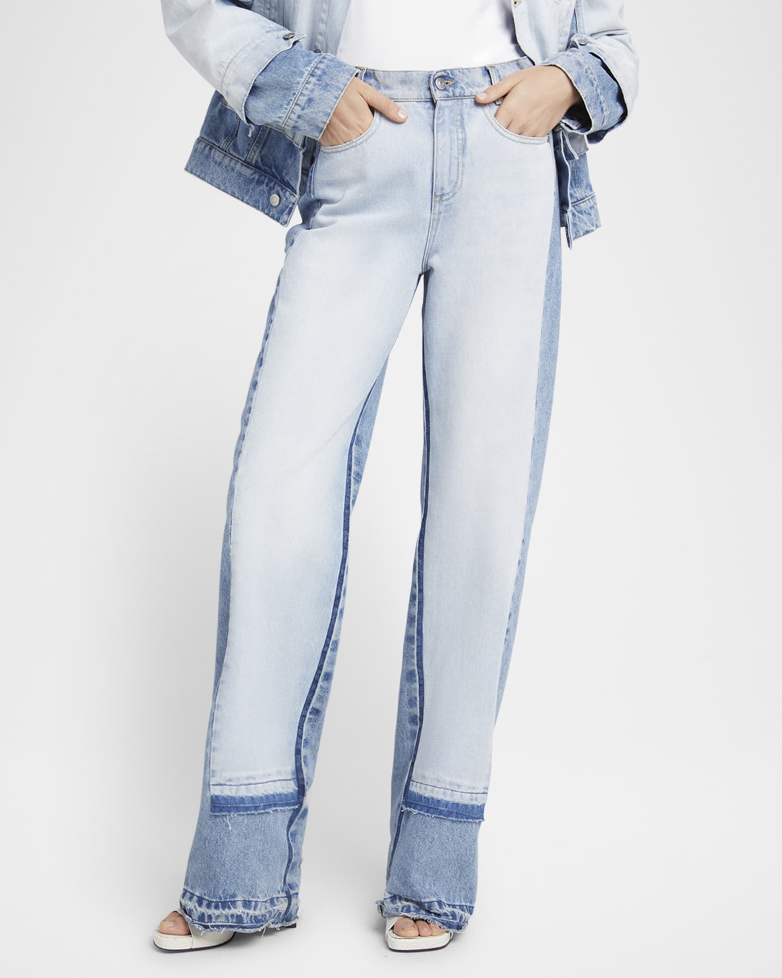 Stella McCartney Mixed Denim Wide-Leg Released-hem Jeans