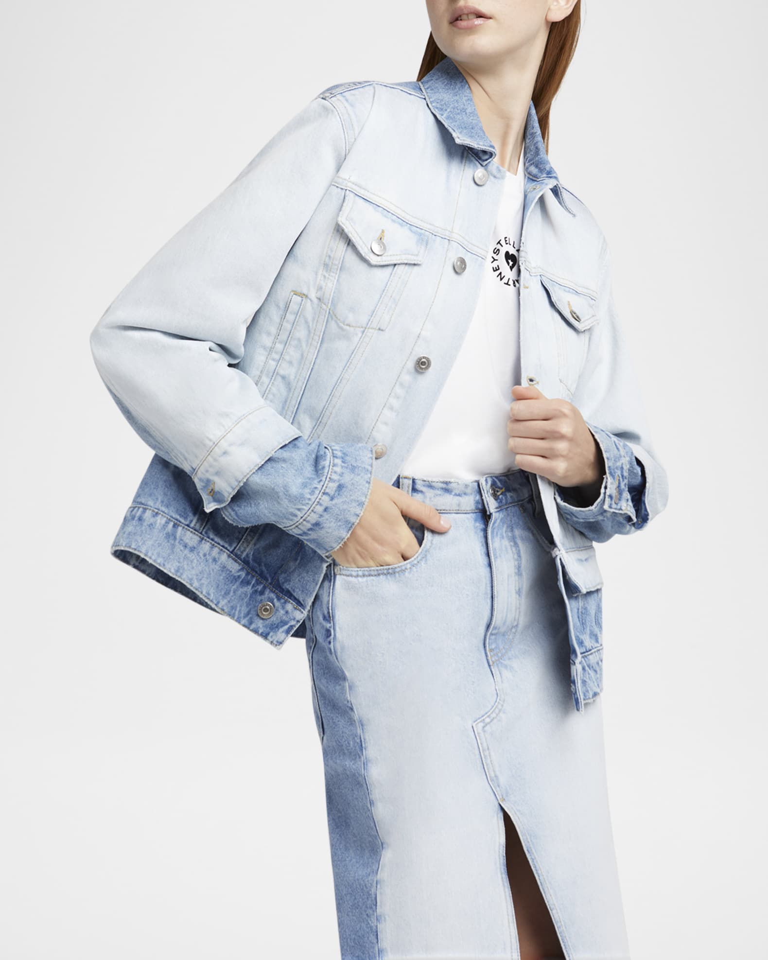 Stella McCartney Mixed Denim Jacket | Neiman Marcus