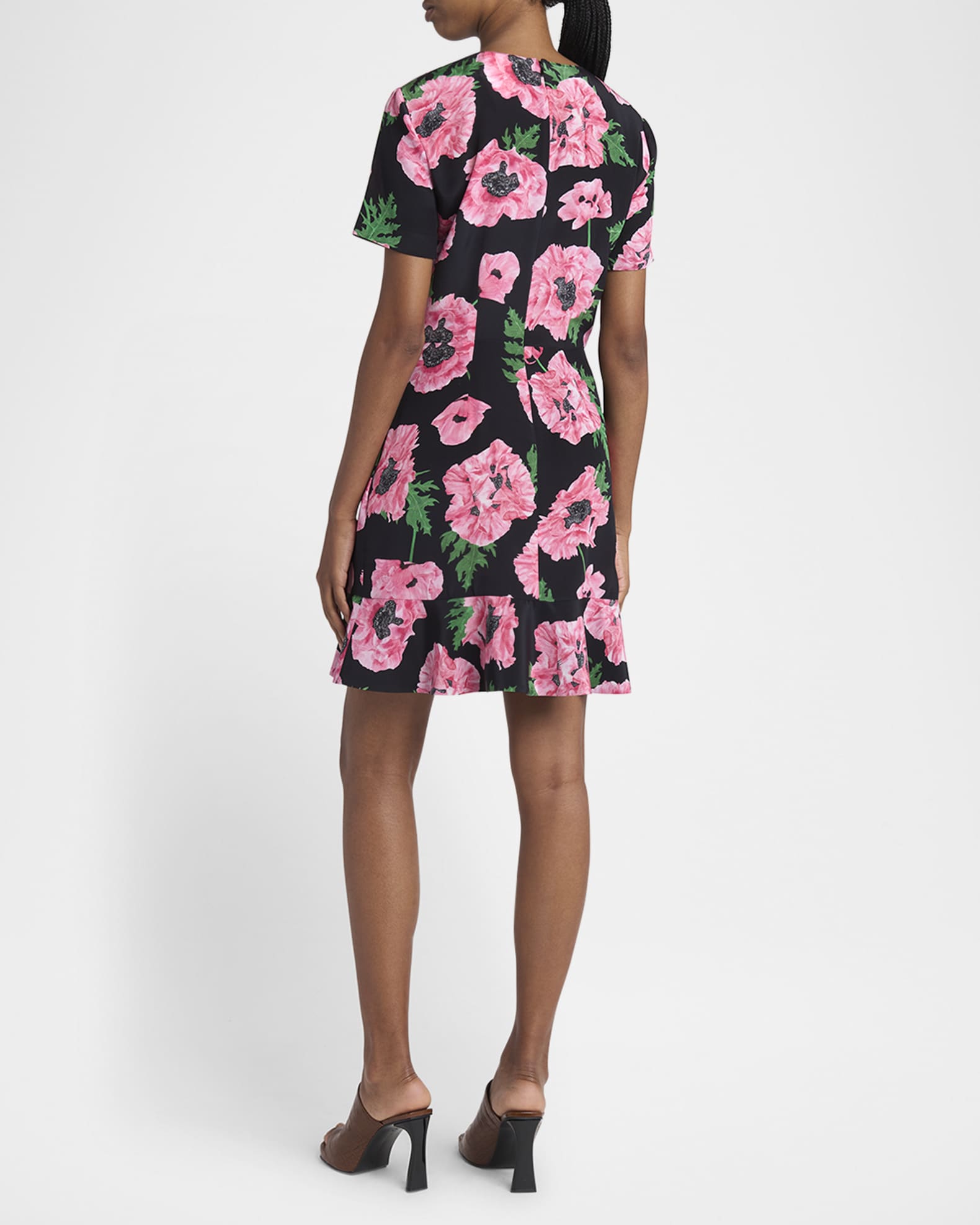 2024最新のスタイル Stella McCartney Poppy-Print Short-Sleeve Ruffle Mini Dress ワンピース
