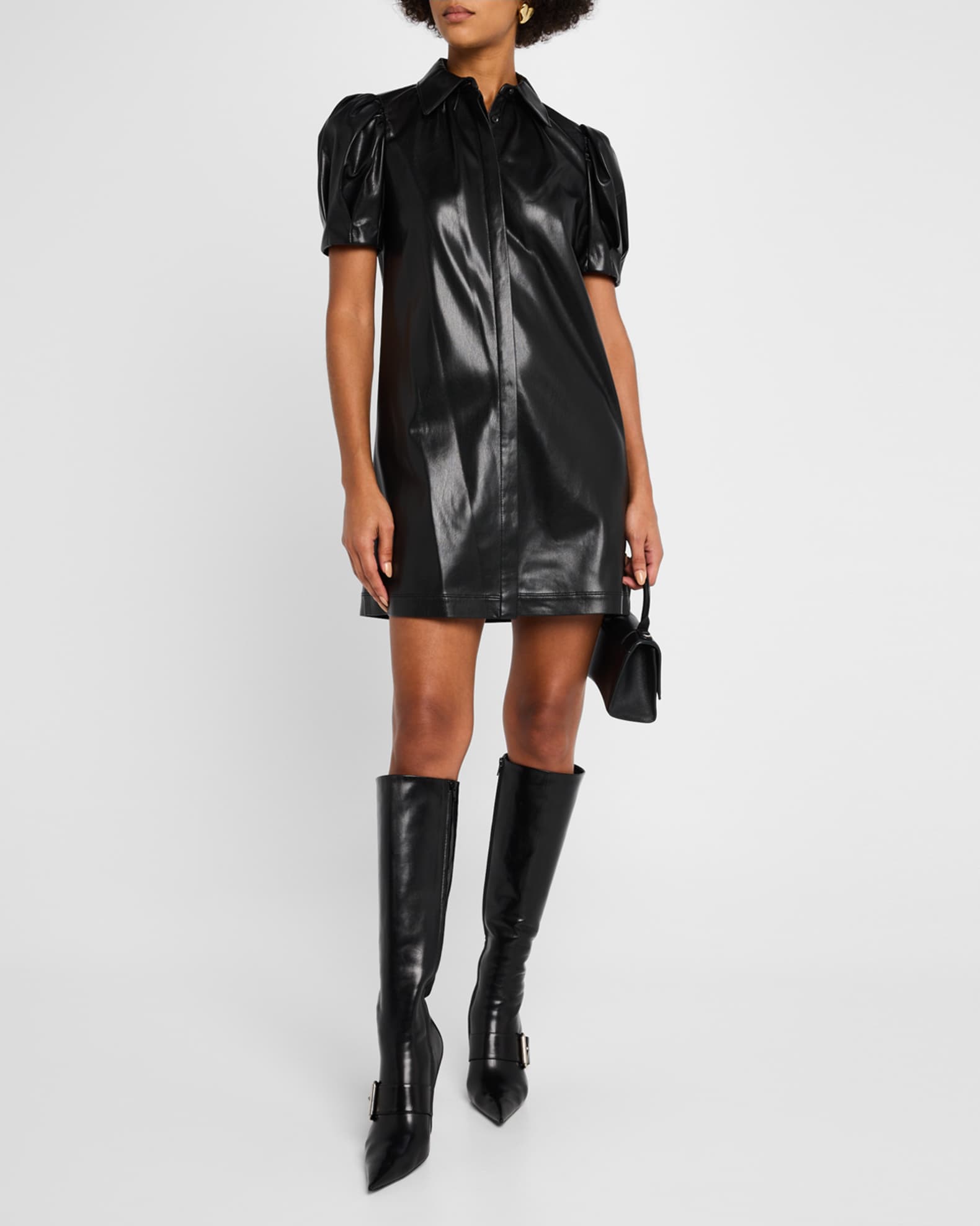 Jem Vegan Leather Puff-Sleeve Shirtdress 1