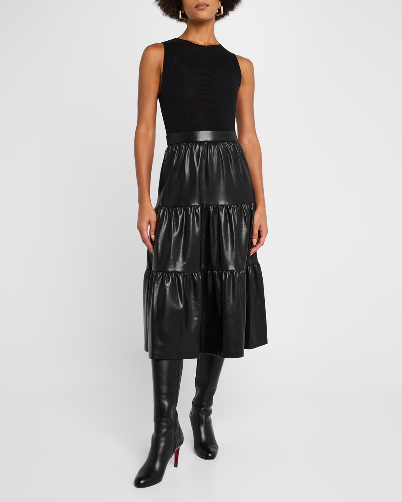 Chara Sleeveless Tiered Vegan Leather Midi Dress 1