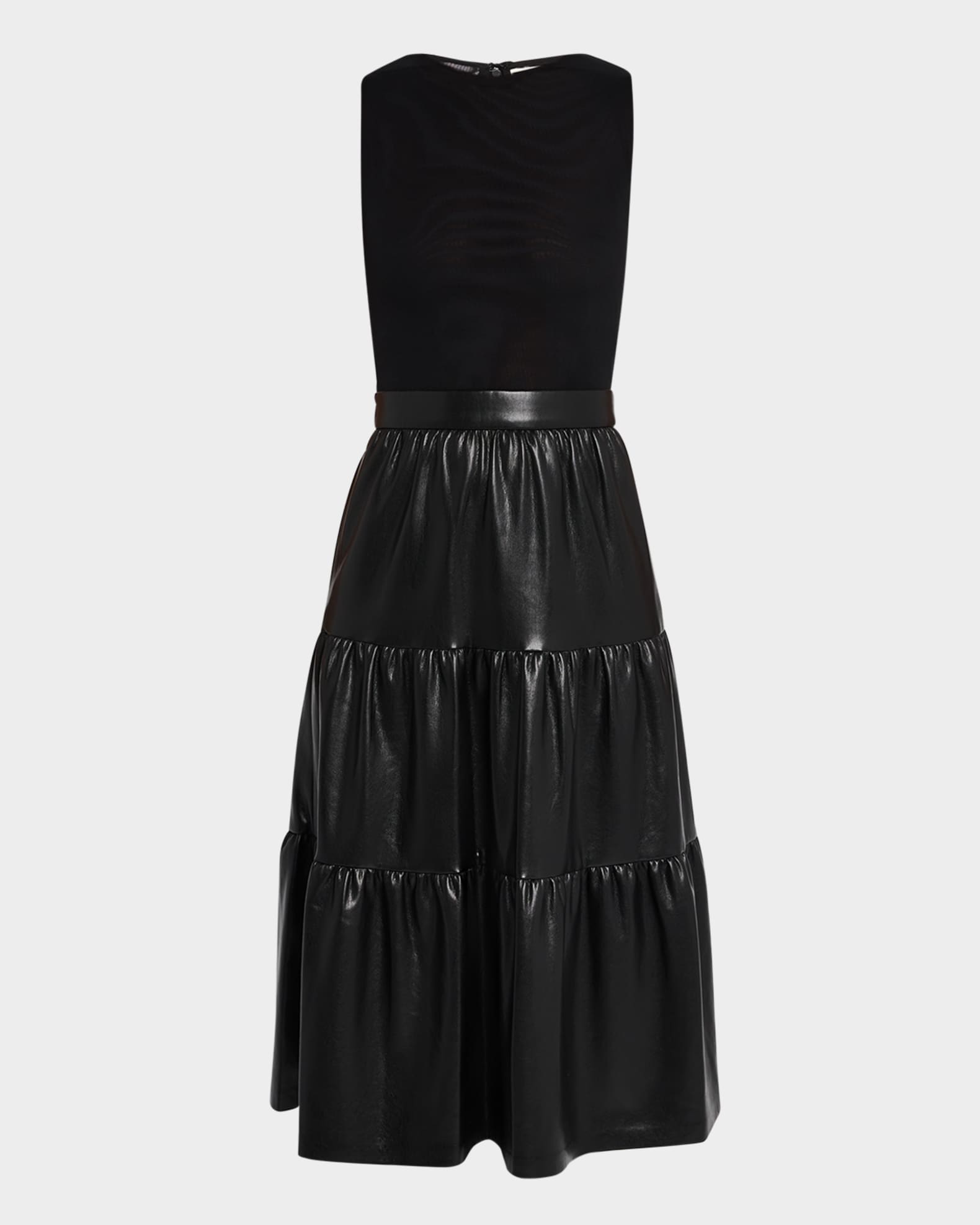 Chara Sleeveless Tiered Vegan Leather Midi Dress 0