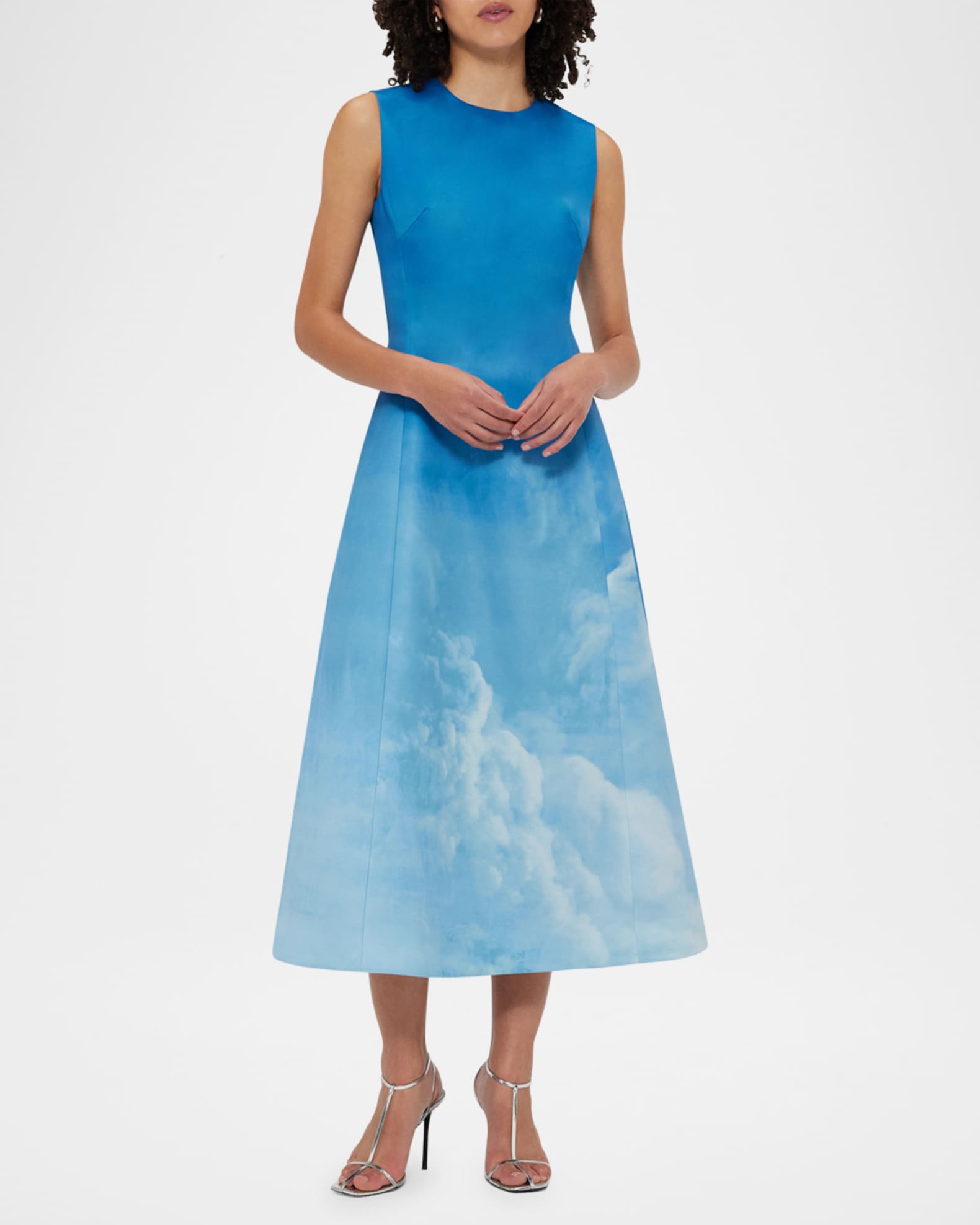 LEO LIN Cleo Sleeveless Cloud Print Midi Dress Neiman Marcus