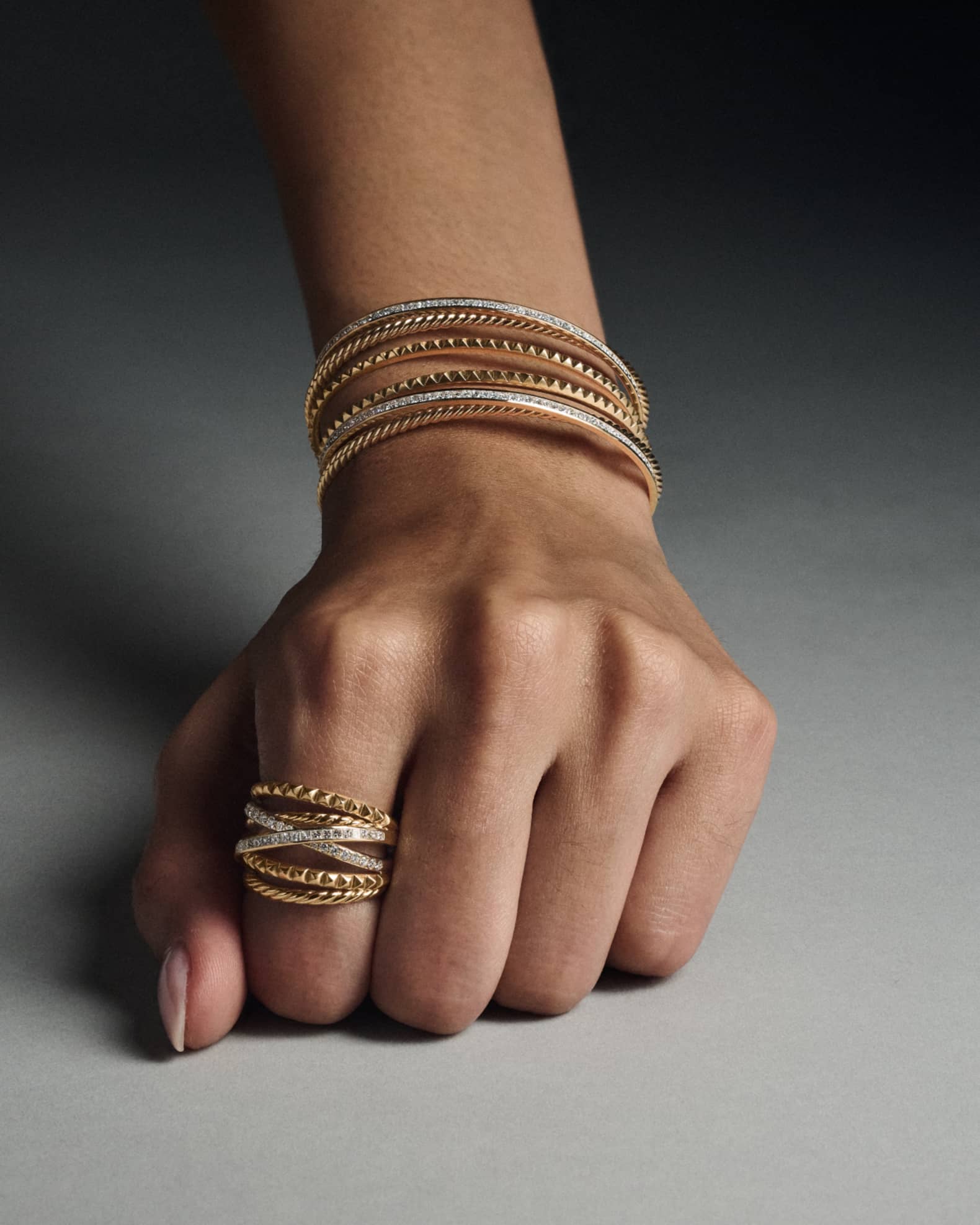 David Yurman Crossover Trio Row Bracelet with Diamonds in 18K