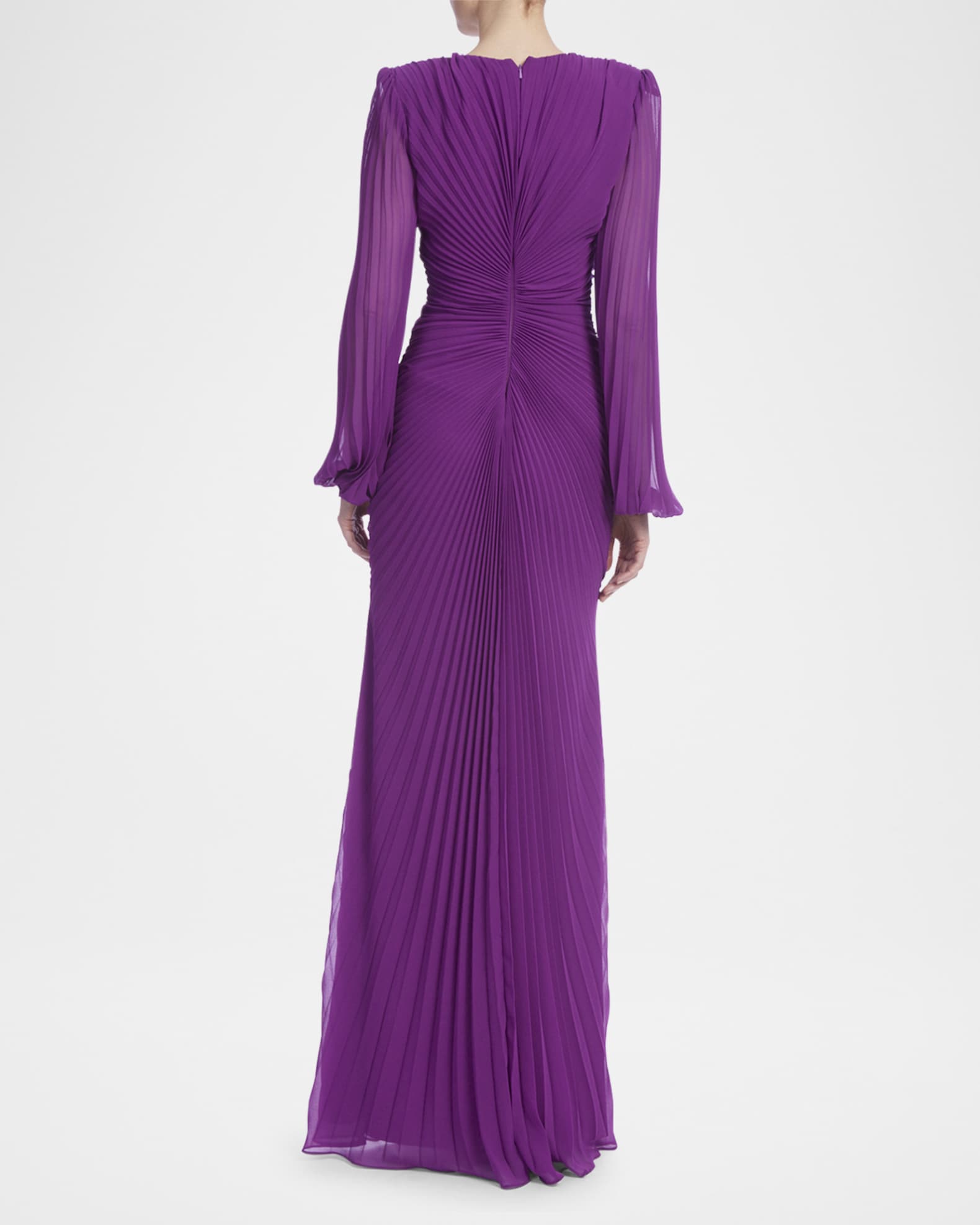 Badgley Mischka Collection Pleated Deep V Neck Gown Neiman Marcus