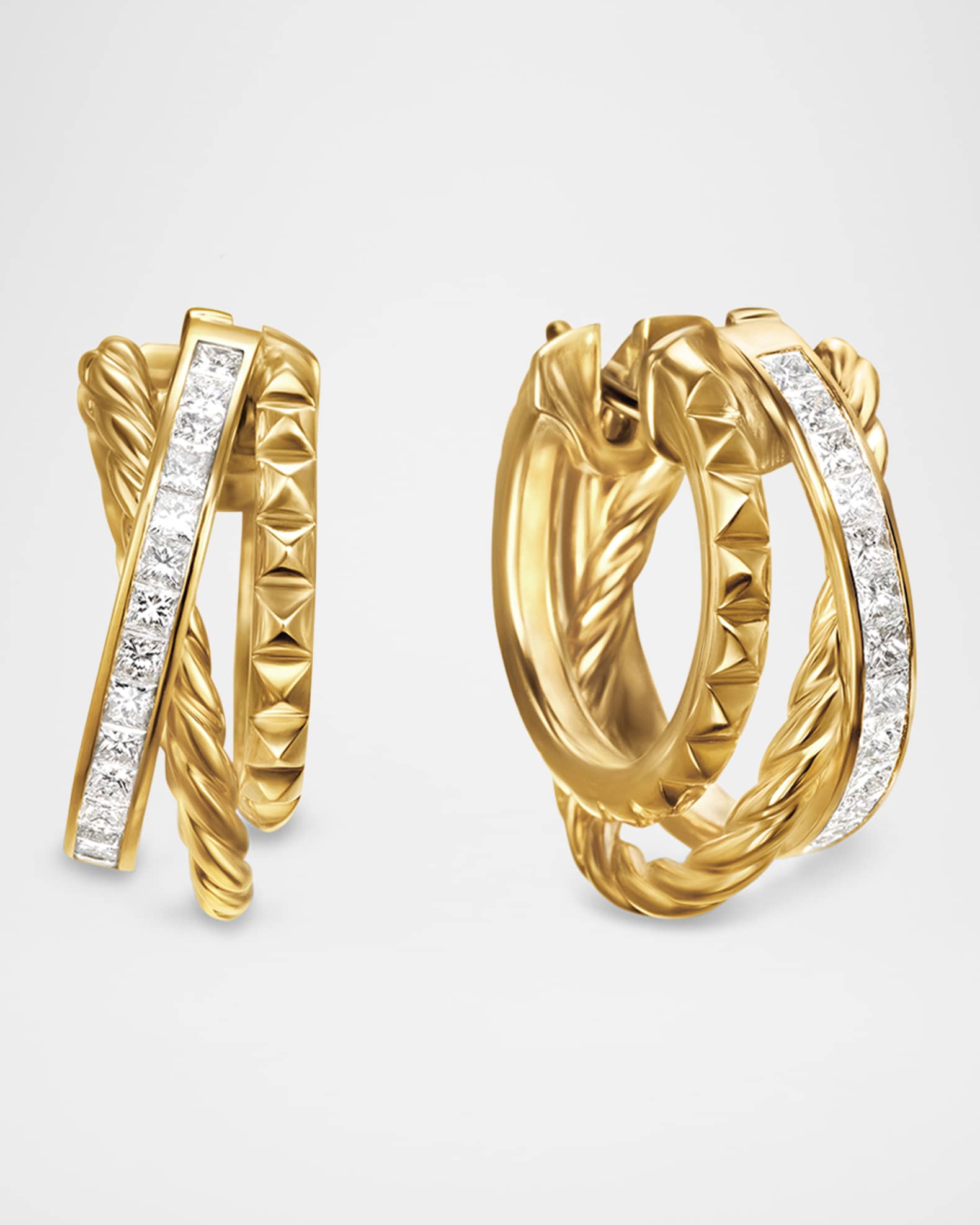 DY Crossover Trio Multi-Row Hoop Earrings with Diamonds in 18K Gold, 9mm 0