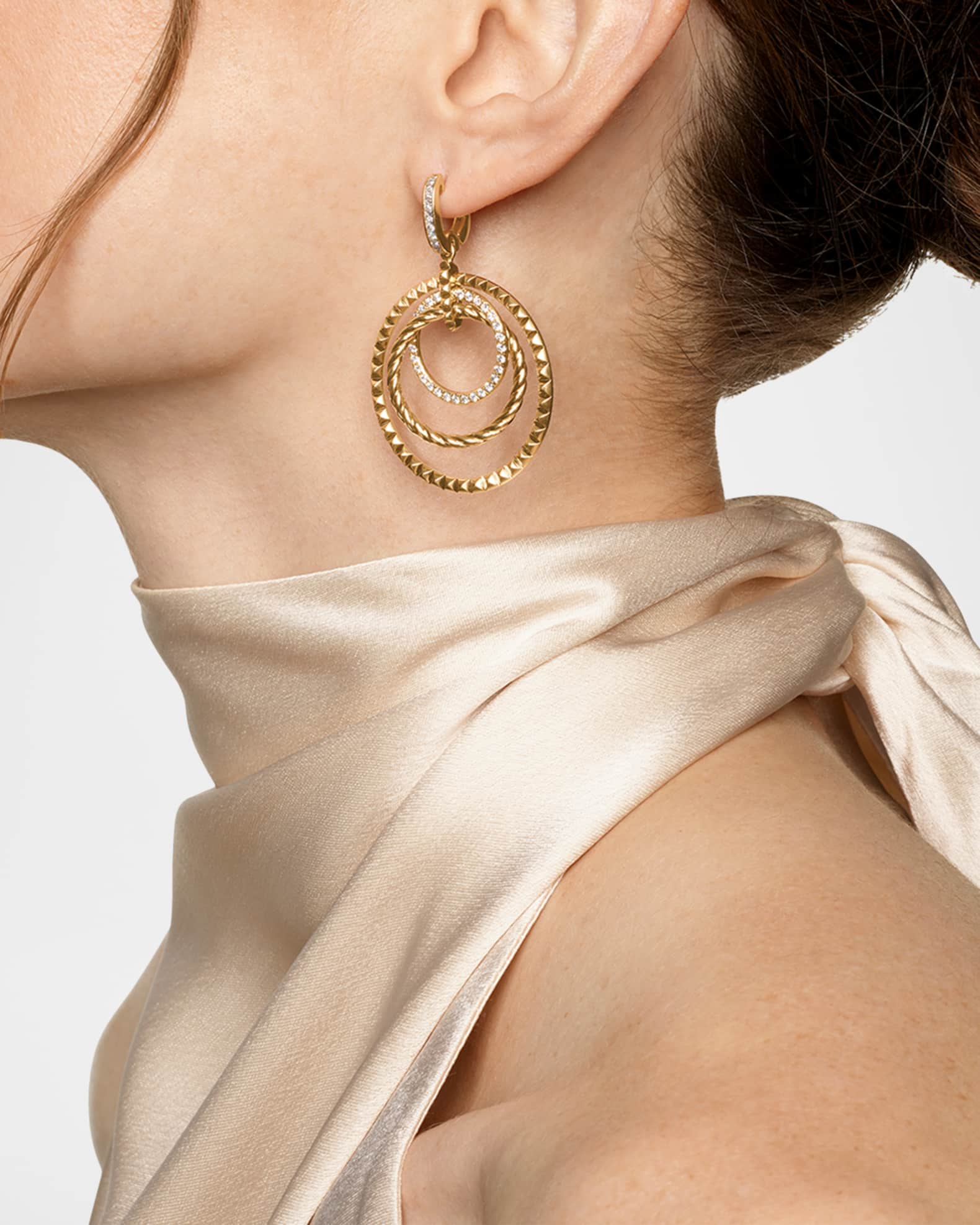 David Yurman DY Crossover Trio Drop Earrings with Diamonds in 18K Gold 35mm Neiman Marcus