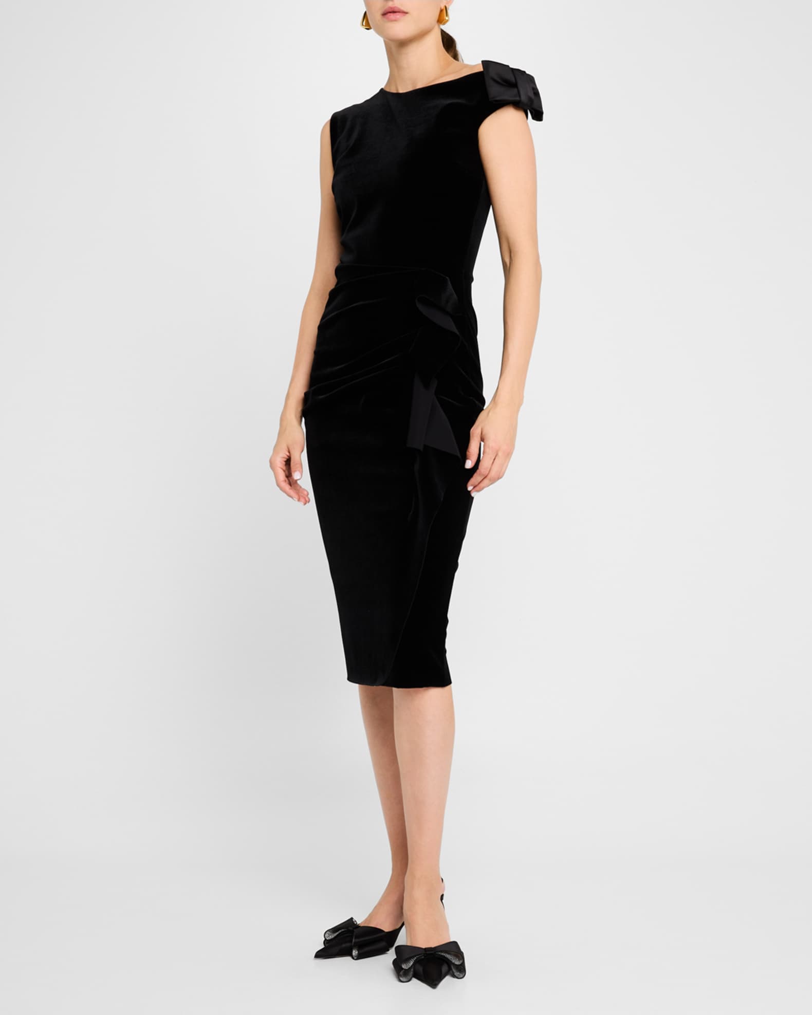 Chiara Boni La Petite Robe Asymmetric Bodycon Velvet Dress Black