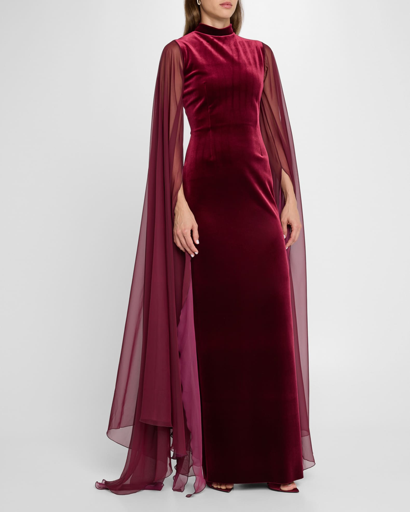 買得 Boni Chiara La Gown Column Velvet Cape-Sleeve Robe Petite スーツ・フォーマル・ドレス