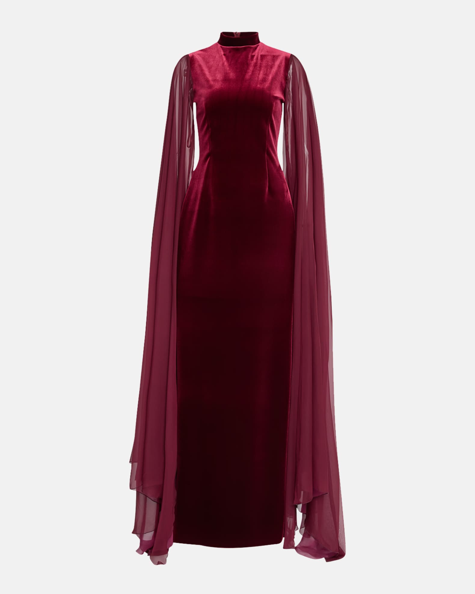 Cape-Sleeve Velvet Column Gown 0