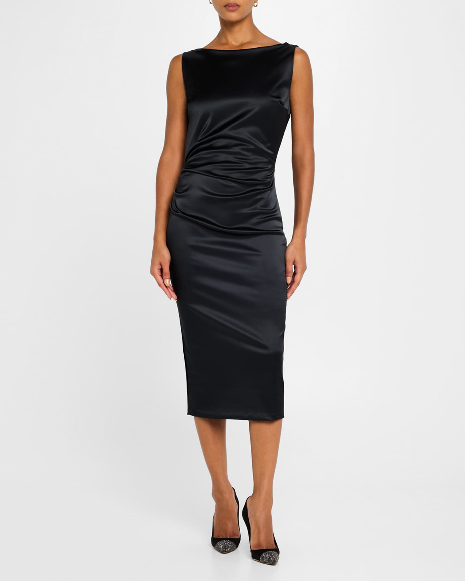 Petite black satin dress outlet