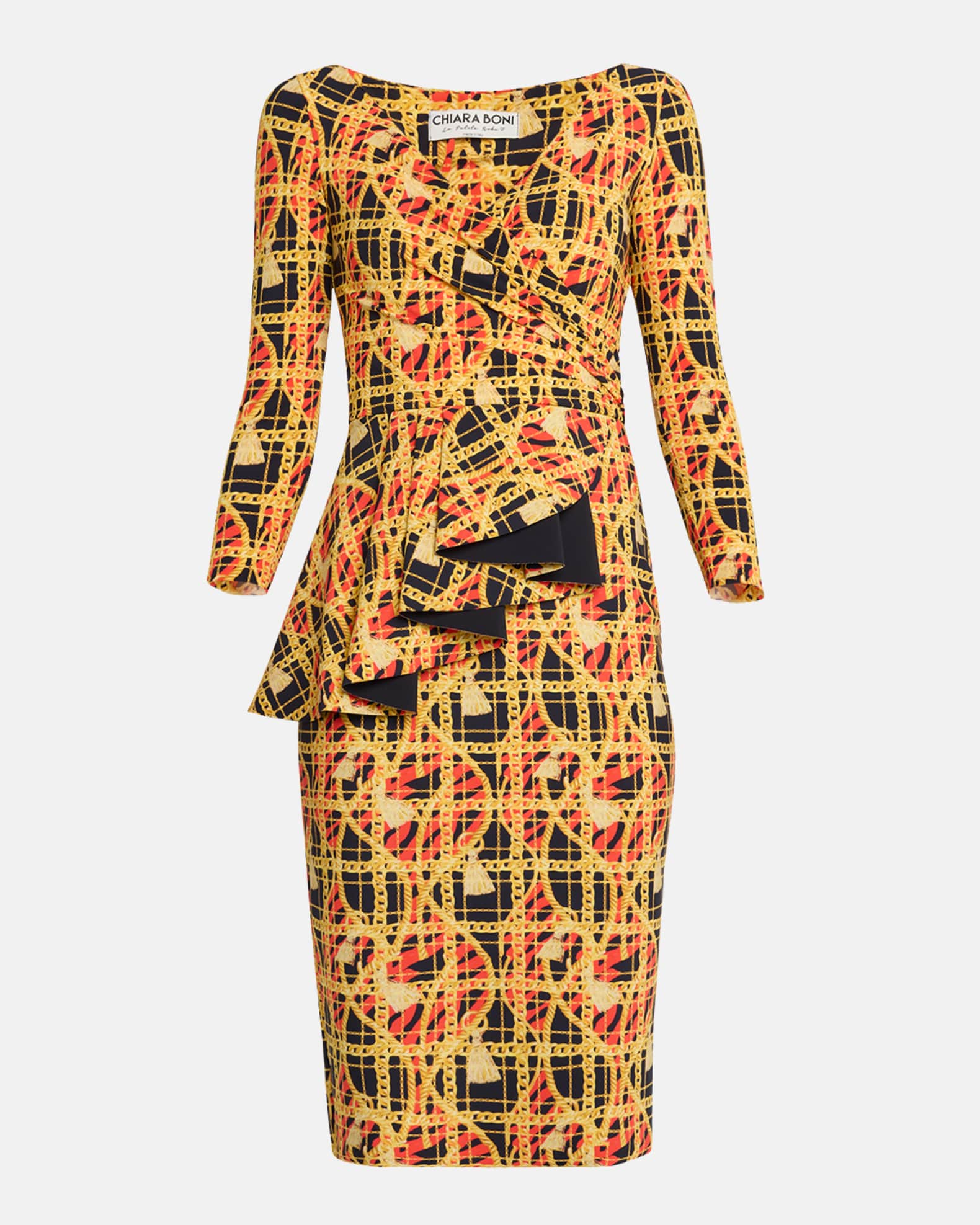 Chain Print Ruffle Bodycon Dress