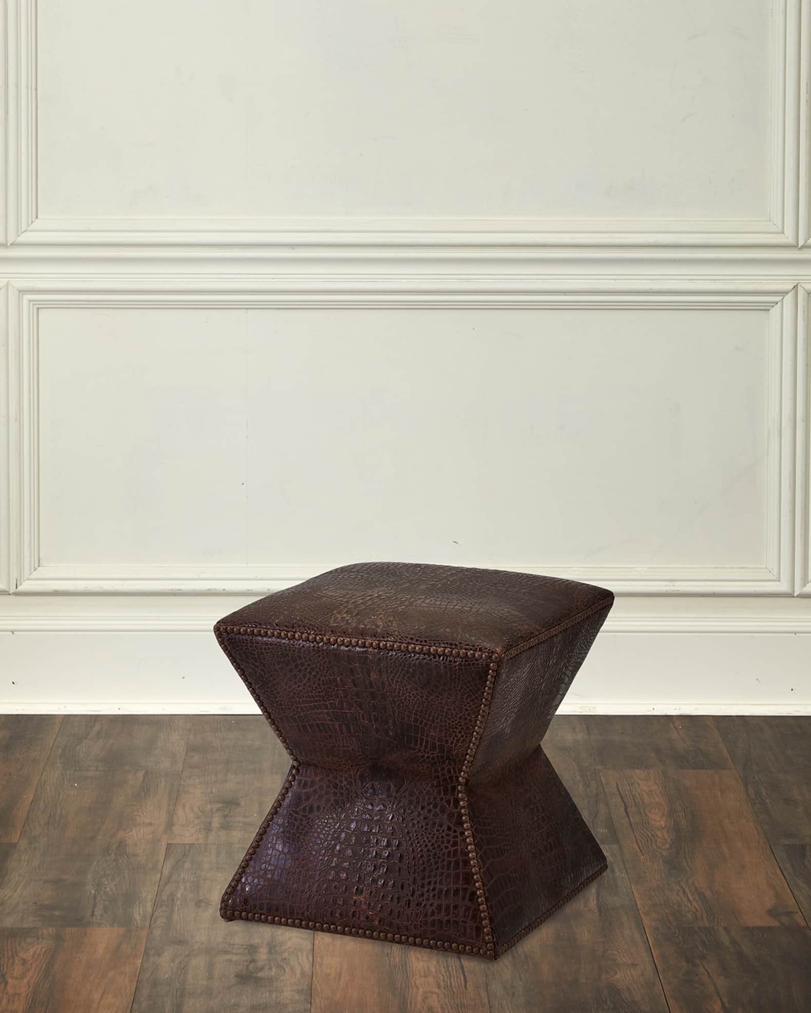 Hamish Embossed Leather Ottoman 0