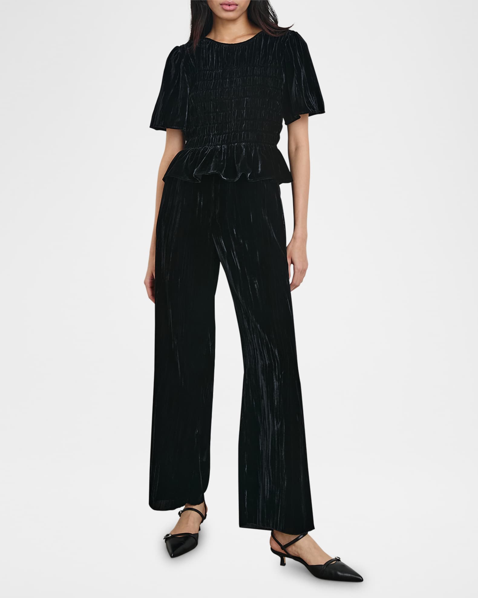 Rosie Smocked Peplum-Hem Velvet Blouse 1