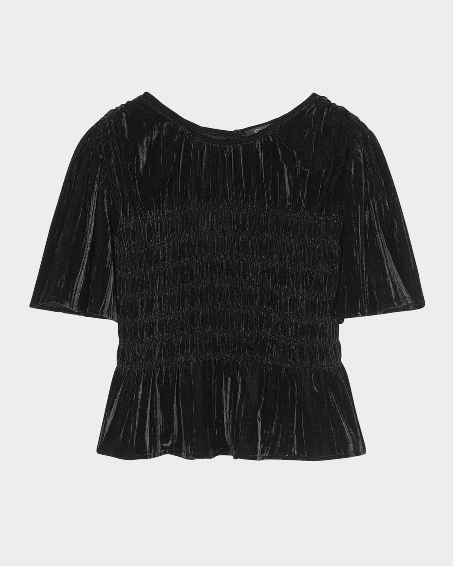 Rosie Smocked Peplum-Hem Velvet Blouse 0