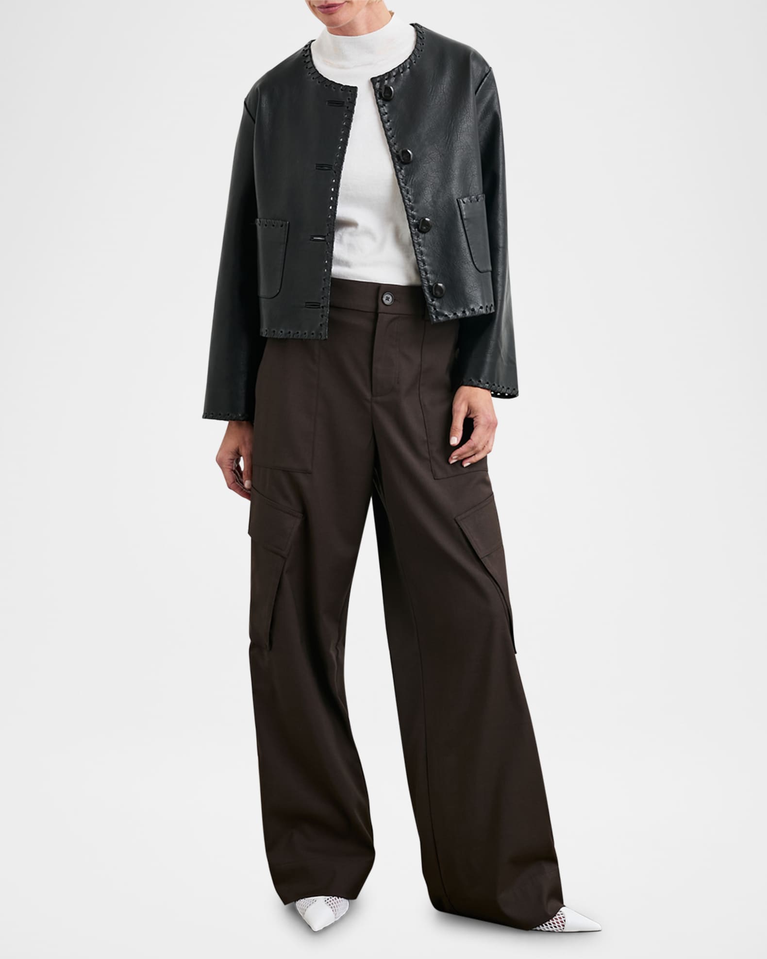 Nevina Whipstitch Faux Leather Jacket  1