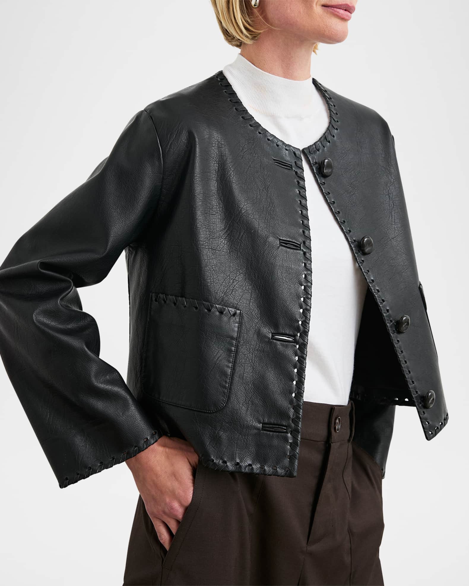 Nevina Whipstitch Faux Leather Jacket  0
