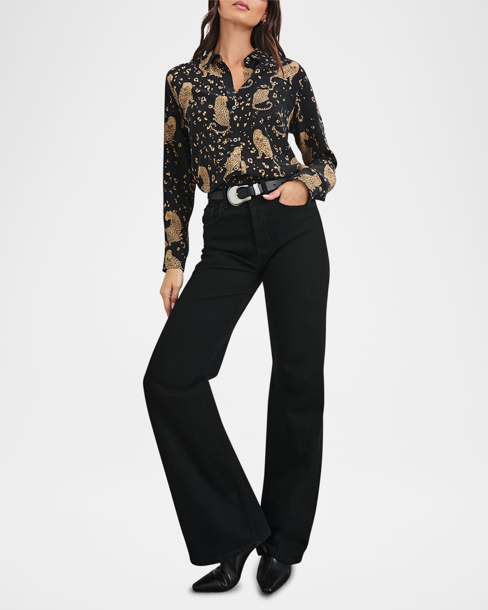 Kate Leopard Button-Front Silk Shirt  1