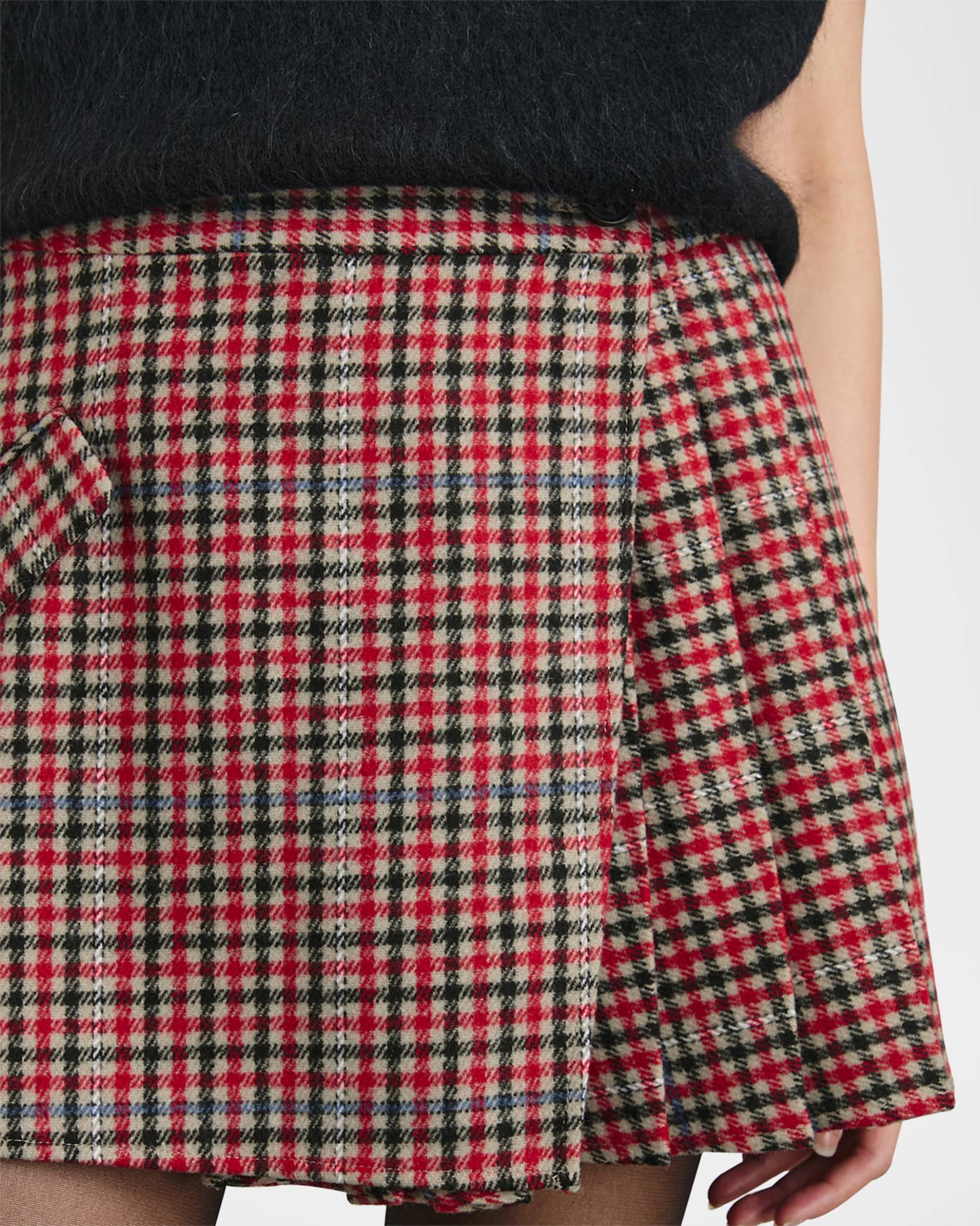 Red chequered mini skirt on sale