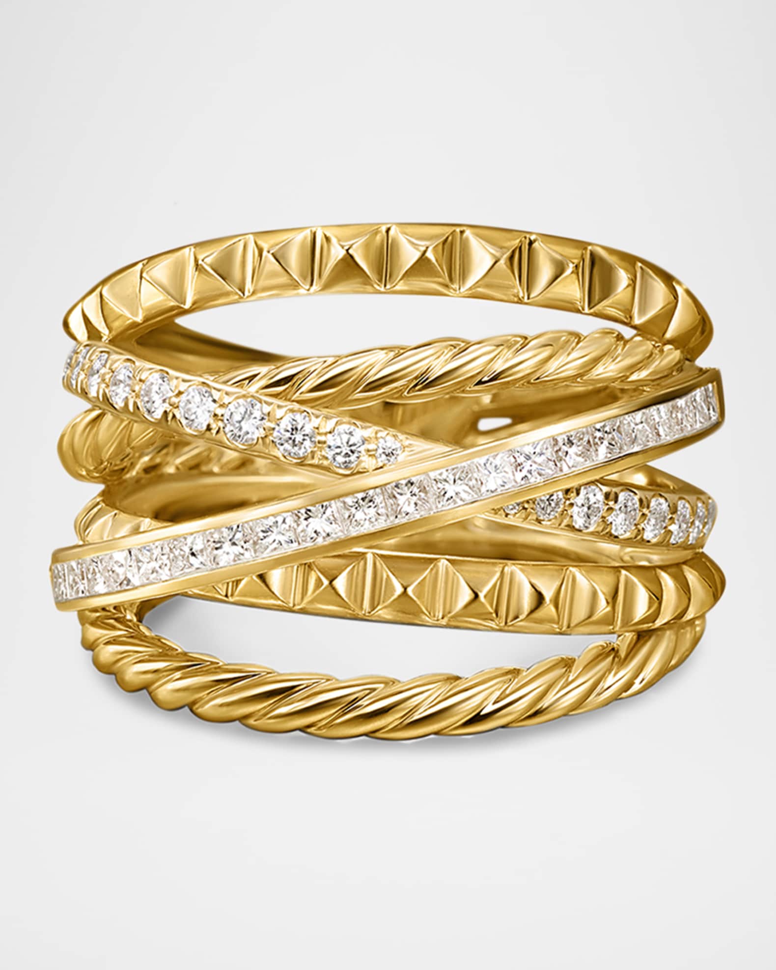 DY Crossover Trio 6-Row Ring in 18K Gold with Diamonds 0