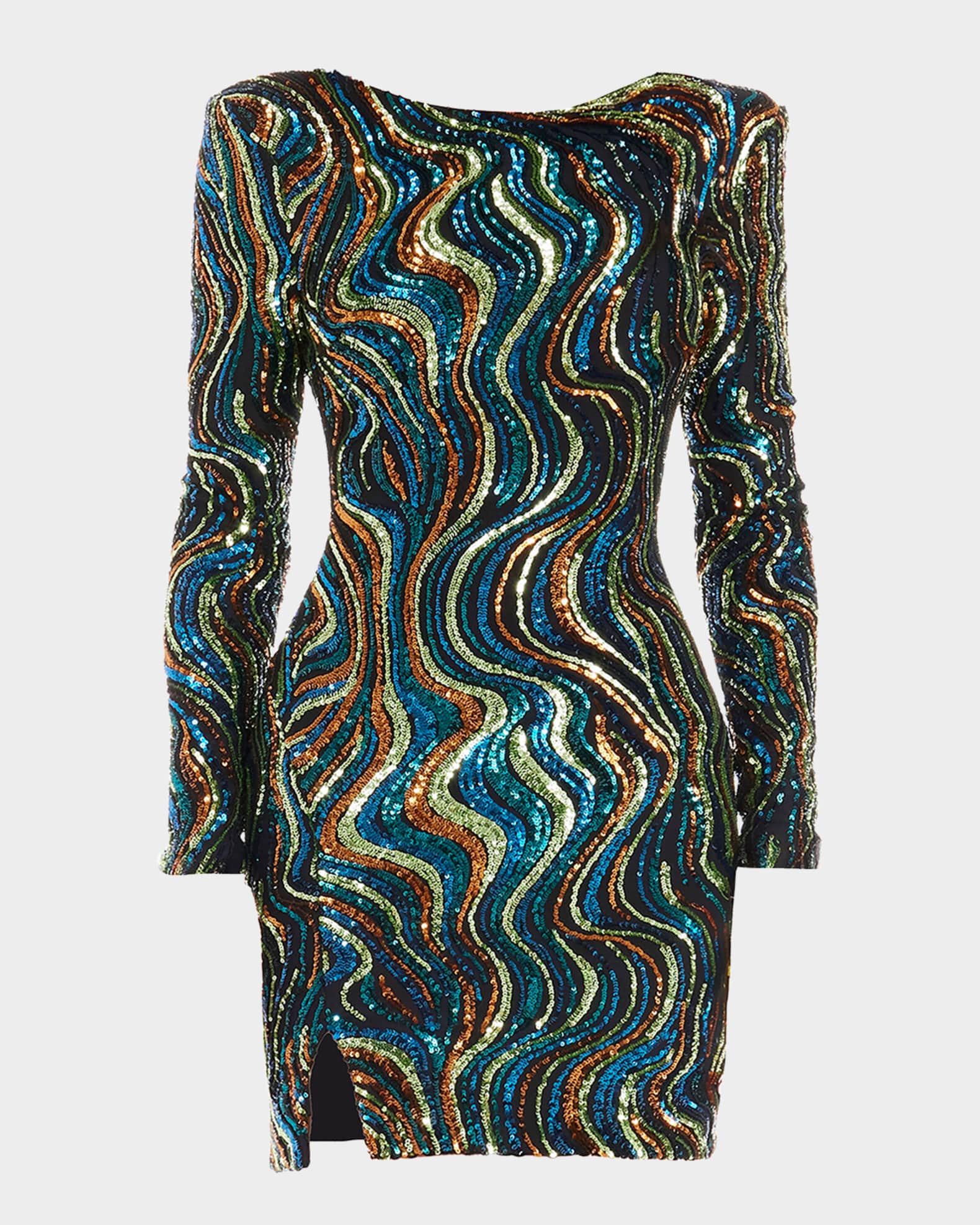 Nathalia Sequined Long-Sleeve Mini Dress 0