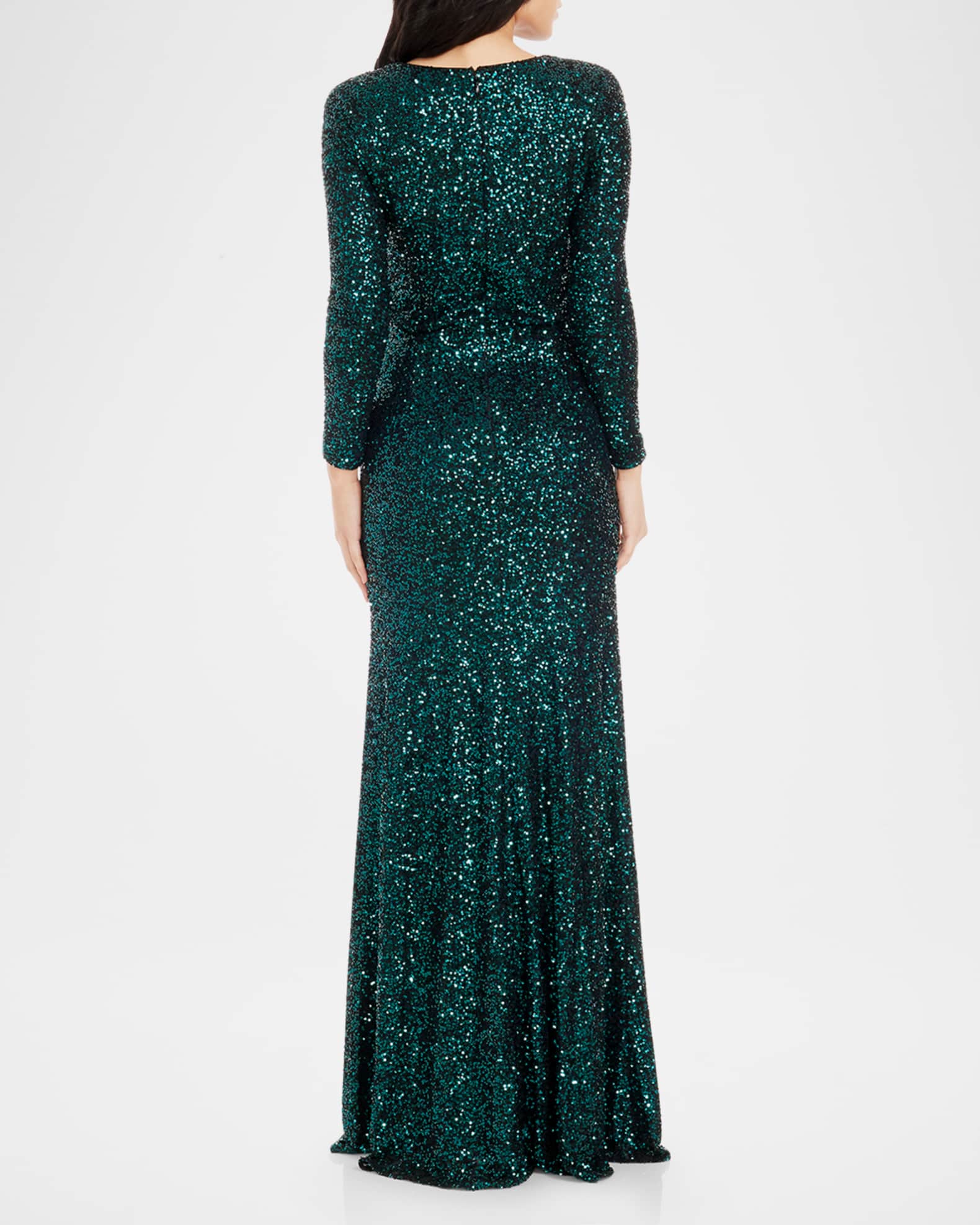 Dress the Population Black Label Mischa Long-Sleeve Sequined Gown | Neiman  Marcus