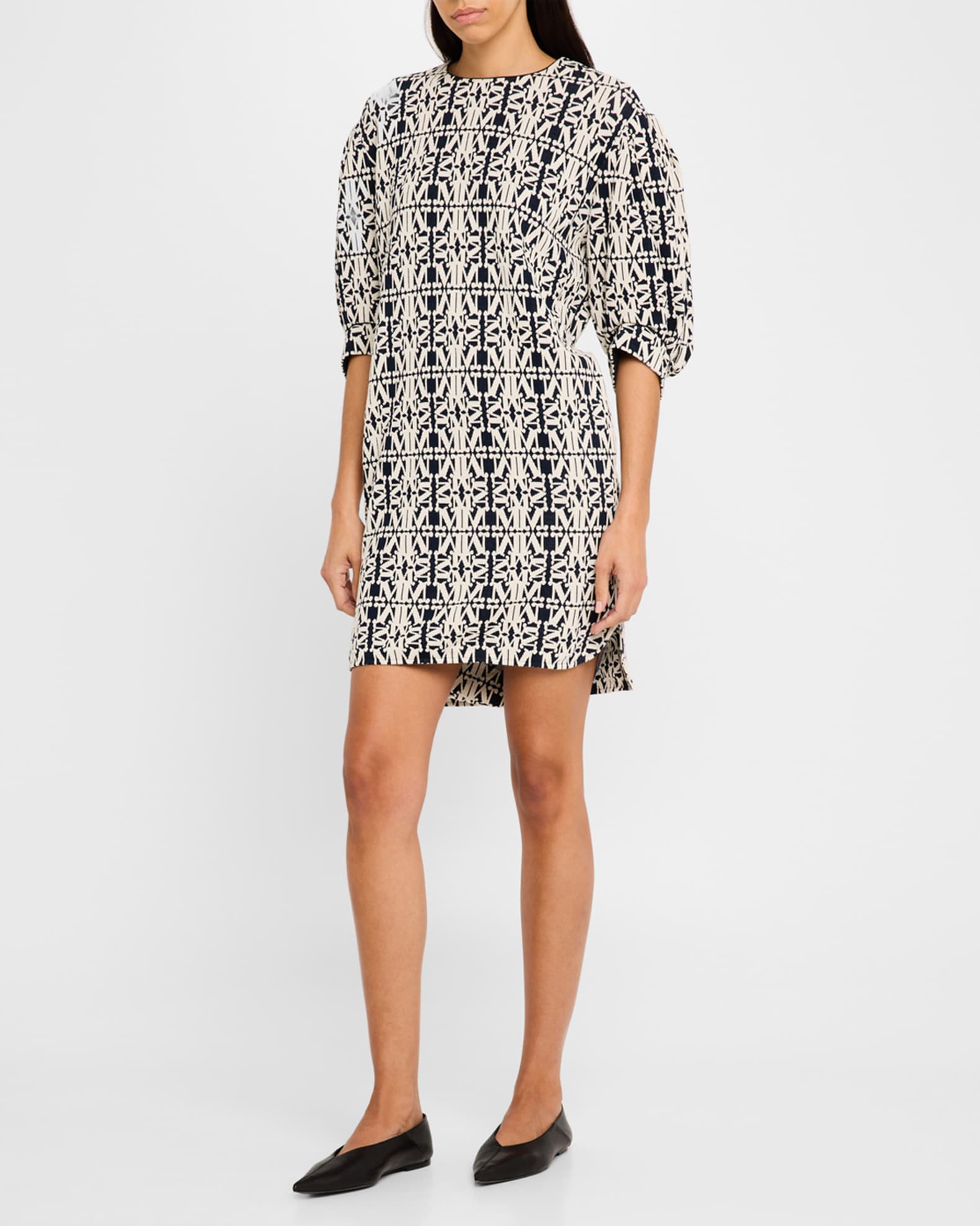 Max Mara Gustavo Monogram Jacquard Puff-Sleeve Mini Dress